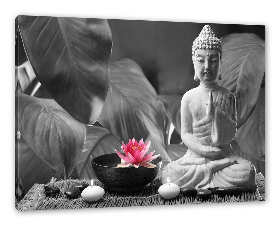 Pixxprint Leinwandbild Buddha mit Seerose, Buddha mit Seerose (1 St),  Leinwandbild fertig bespannt, inkl. Zackenaufhänger