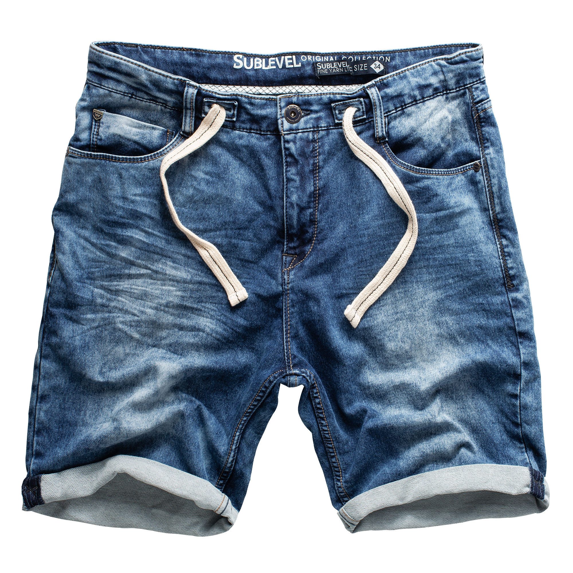 SUBLEVEL Shorts Sweat Shorts Jeans Kurze Hose Bermuda Sweatpants elatsicher Bund, Weitenregulierung, Dehnbar, Stretch