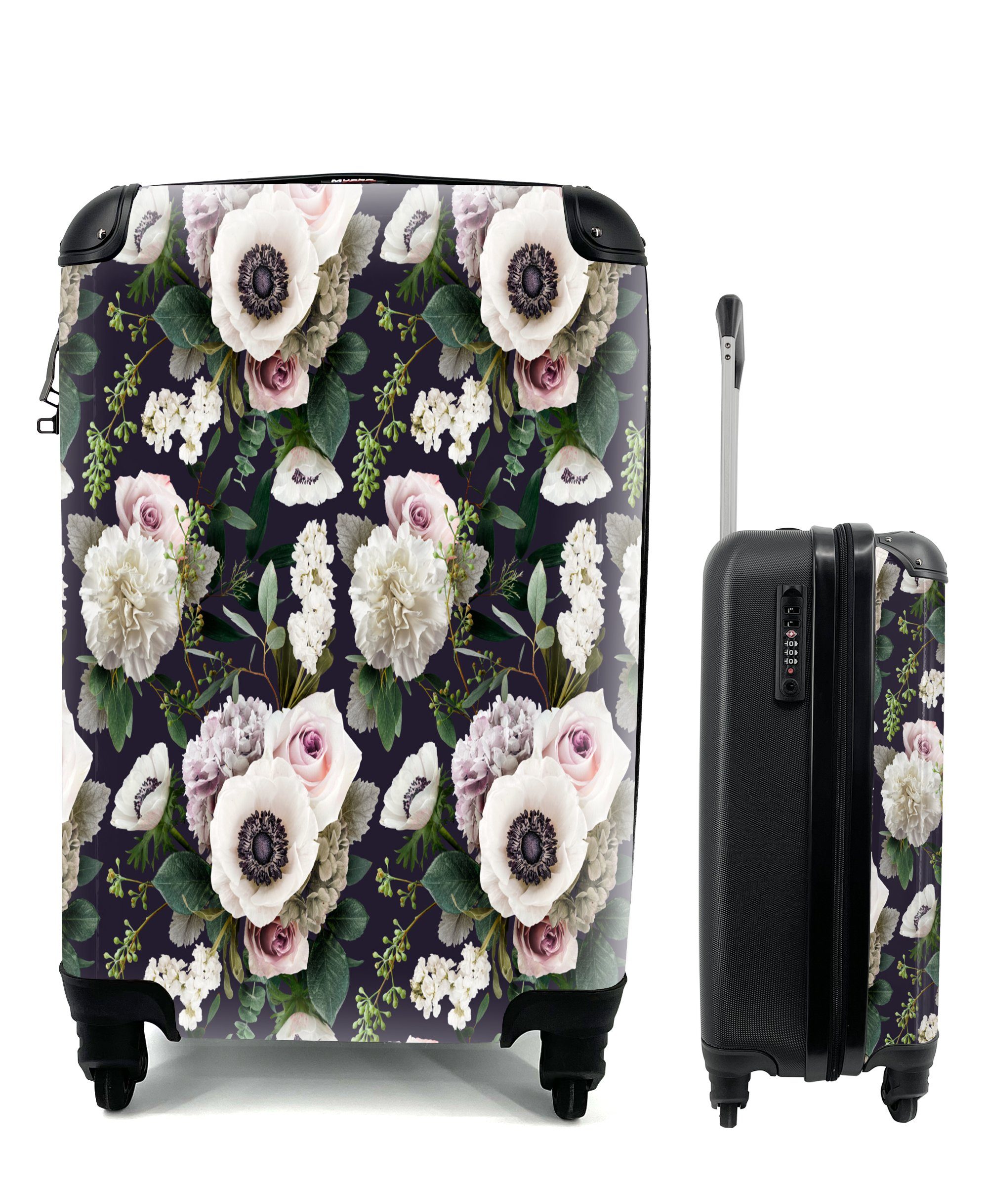 MuchoWow Handgepäckkoffer Blumen - Anemone - Muster, 4 Rollen, Reisetasche mit rollen, Handgepäck für Ferien, Trolley, Reisekoffer