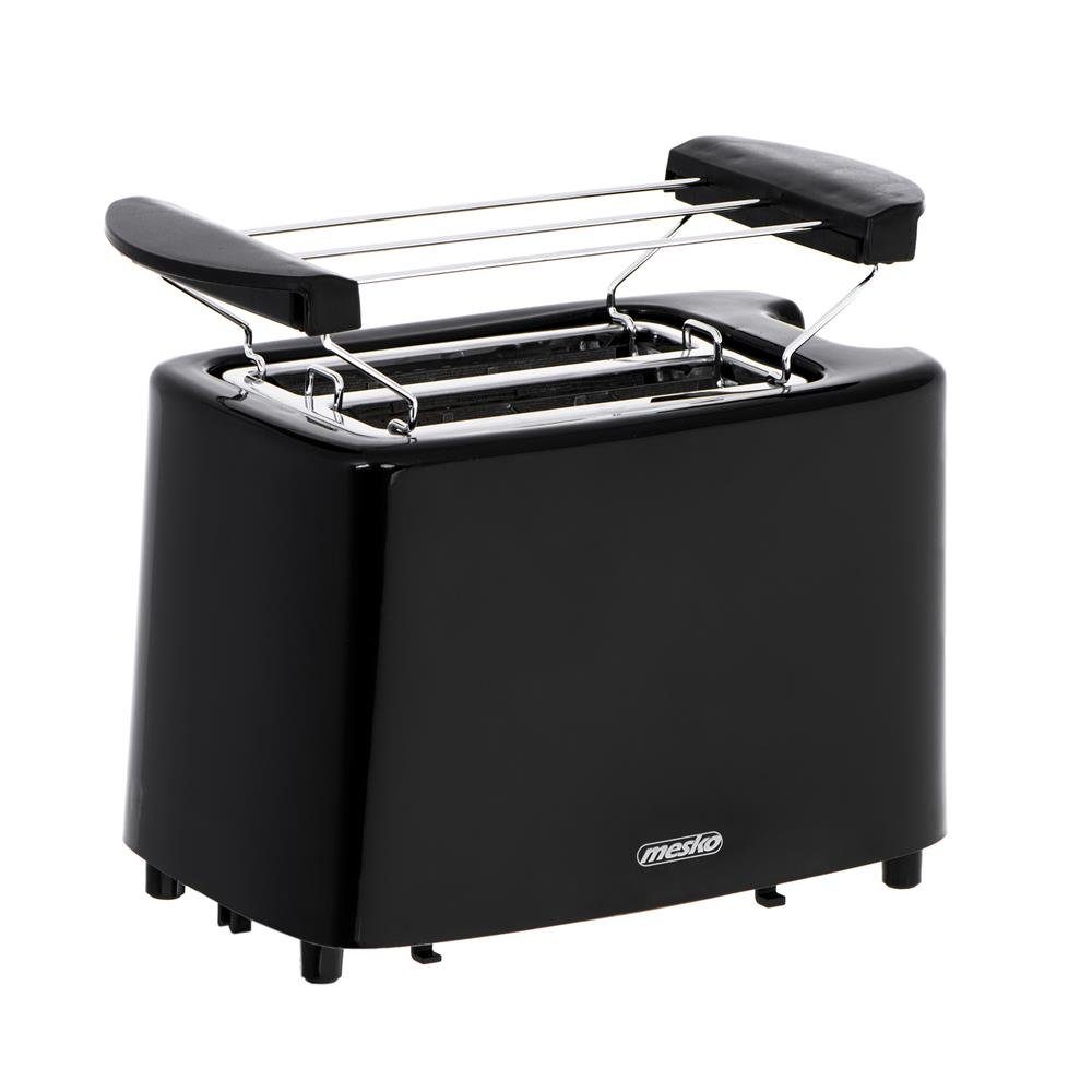 Mesko Toaster MS 3220 kompakter Frühstückstoaster, 6 Bräunungsstufen, Stopp-Taste, 2 kurze Schlitze, für 2 Scheiben, 900 W, Krümelschublade & Brötchenaufsatz, Schwarz