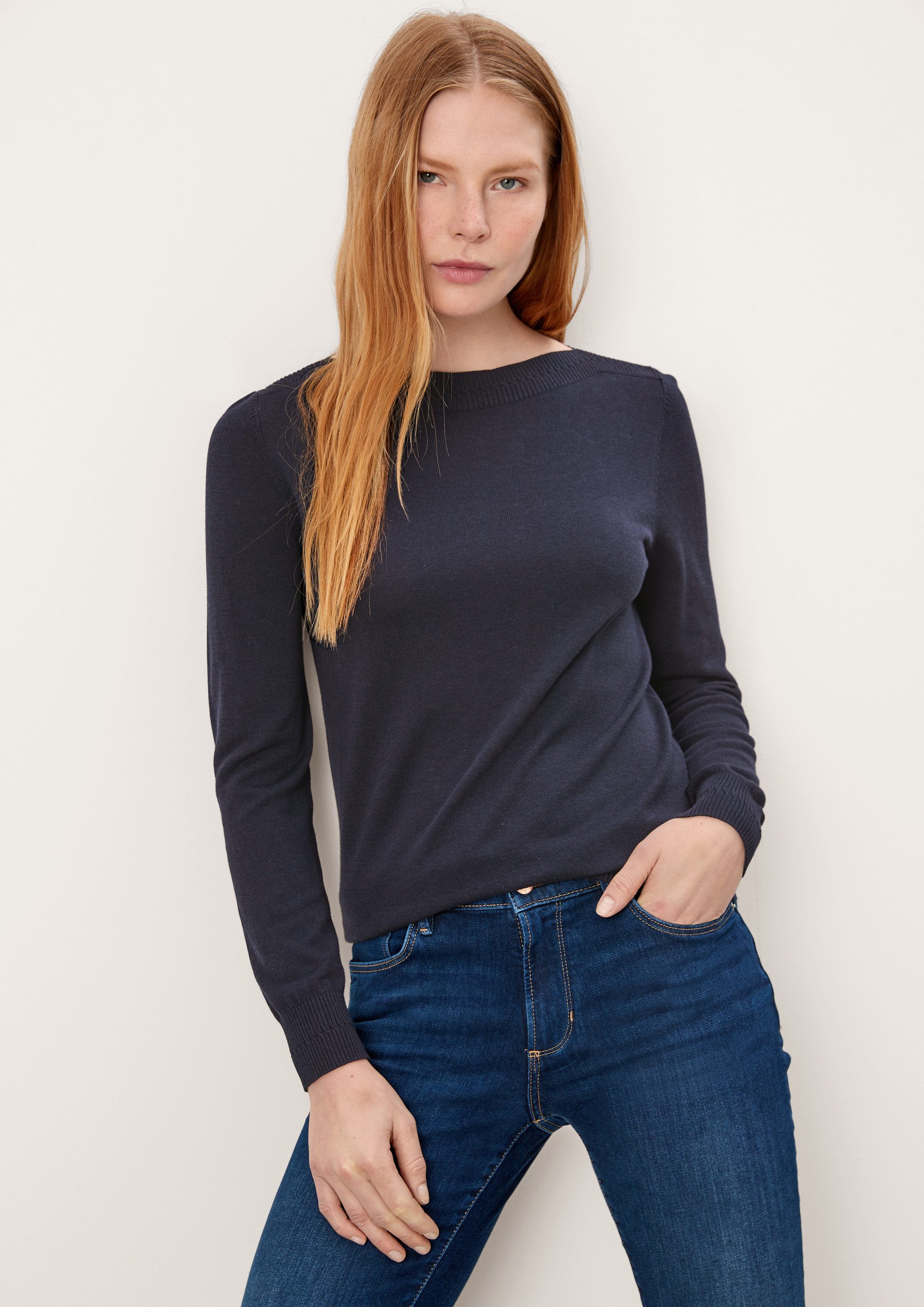 s.Oliver Longpullover Strickpullover Pullover mit U-Boot-Ausschnitt
