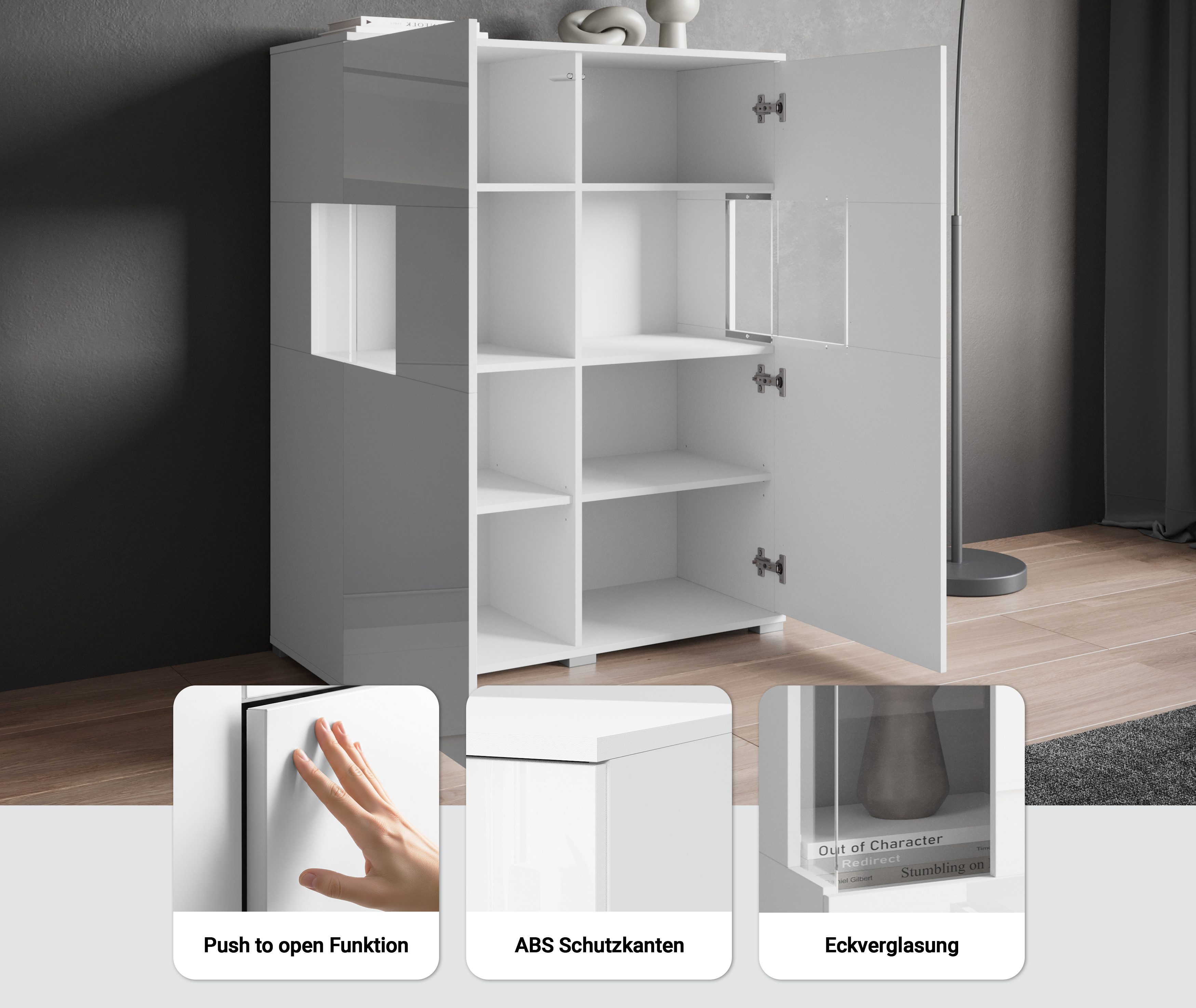 INOSIGN Highboard Kenia (1 St), Modernes Highboard mit Glastüren, Breite 100 cm