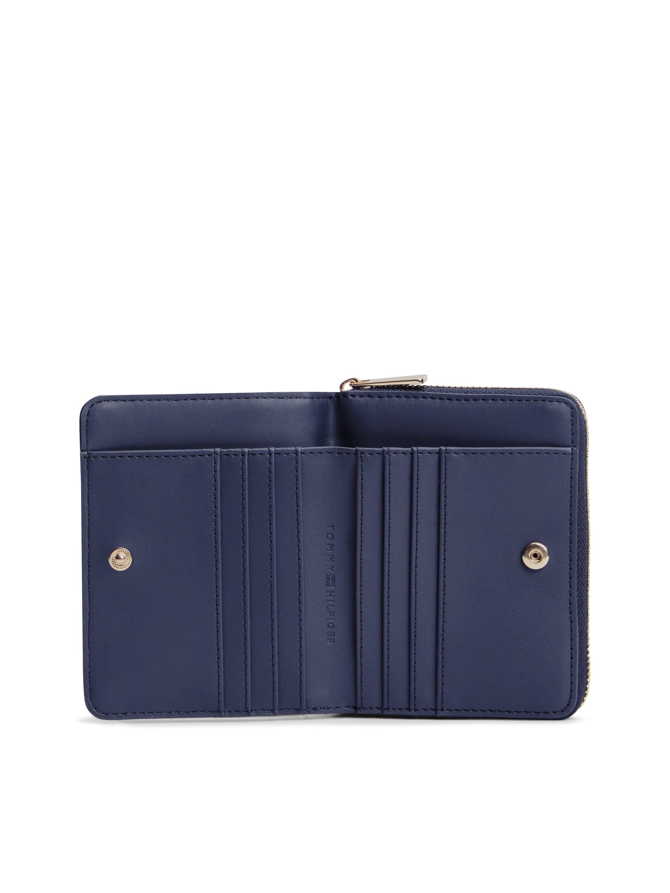 Tommy Hilfiger Geldbörse TH ICON MED ZA W/ FLAP JACQUARD, Damen Geldbeutel, Portemonnaie mit TH-Schmuckelement