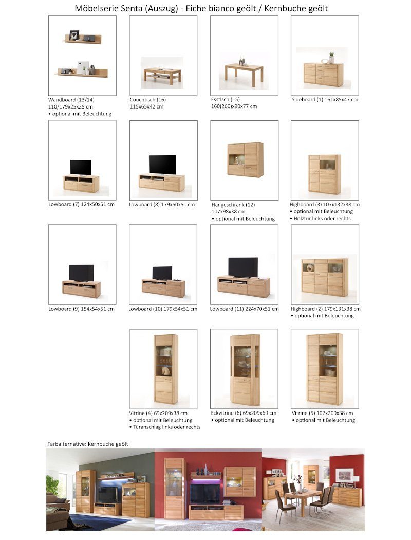 expendio 6-St), Softclose-Funktion Wohnzimmer-Set Eiche (Spar-Set, teilmassiv Senta 33, bianco mit vormontiert