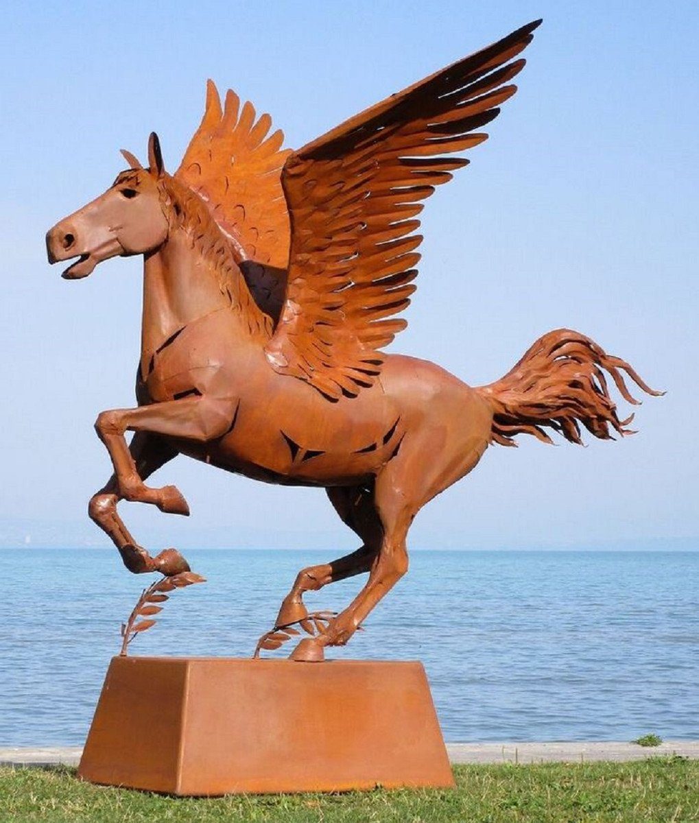 Garten Skulpturen mit 305 Pferd Skulptur x H. Pegasus - Figur x 288 Riesige Skulptur Skulptur Lebensgroße - Rost Padrino - Casa Deko 175 Padrino Casa Garten Deko Sockel Stahl Skulpturen Metall cm Luxus -