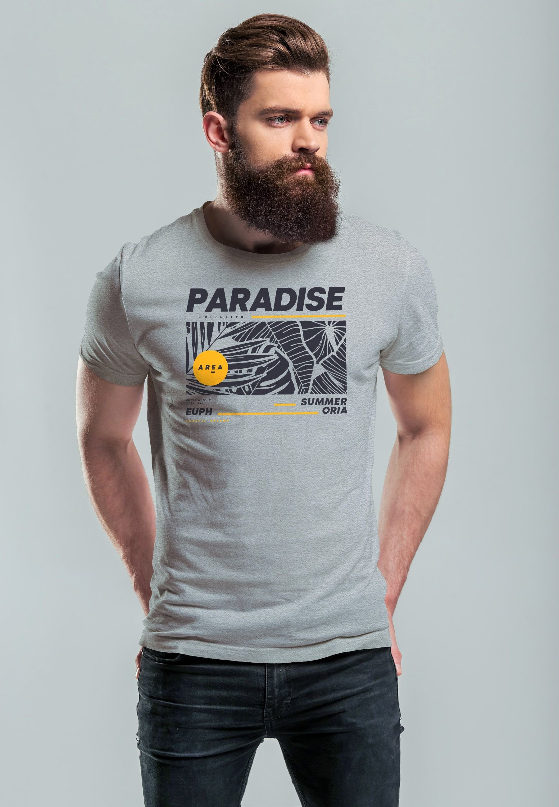 Herren Unlimited Neverless Motiv grau Teachwear Aufdruck T-Shirt mit Print Print-Shirt Fash Sommer Paradise