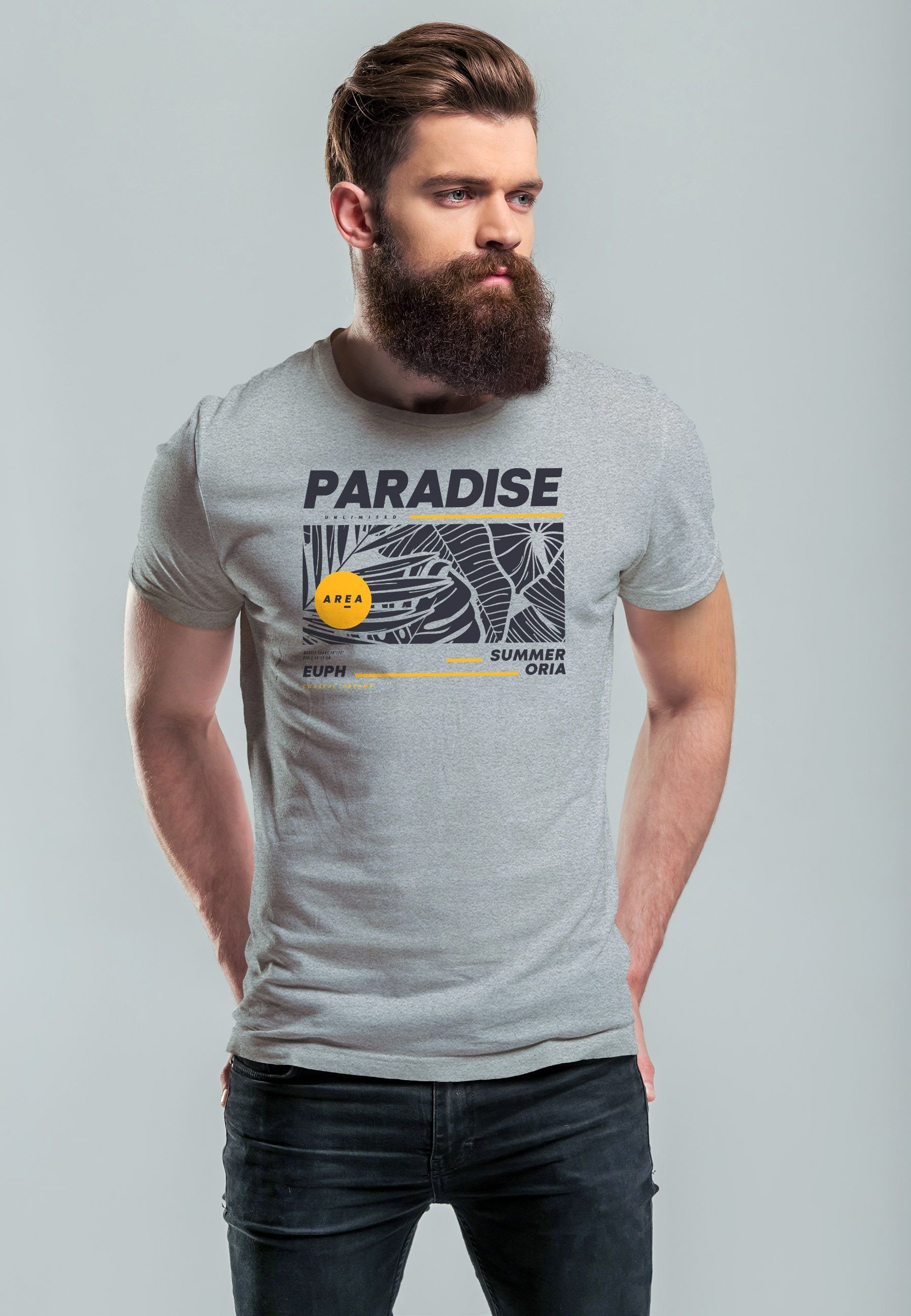 Sommer Teachwear Neverless Paradise Unlimited grau Print-Shirt mit Aufdruck Print Fash Herren Motiv T-Shirt