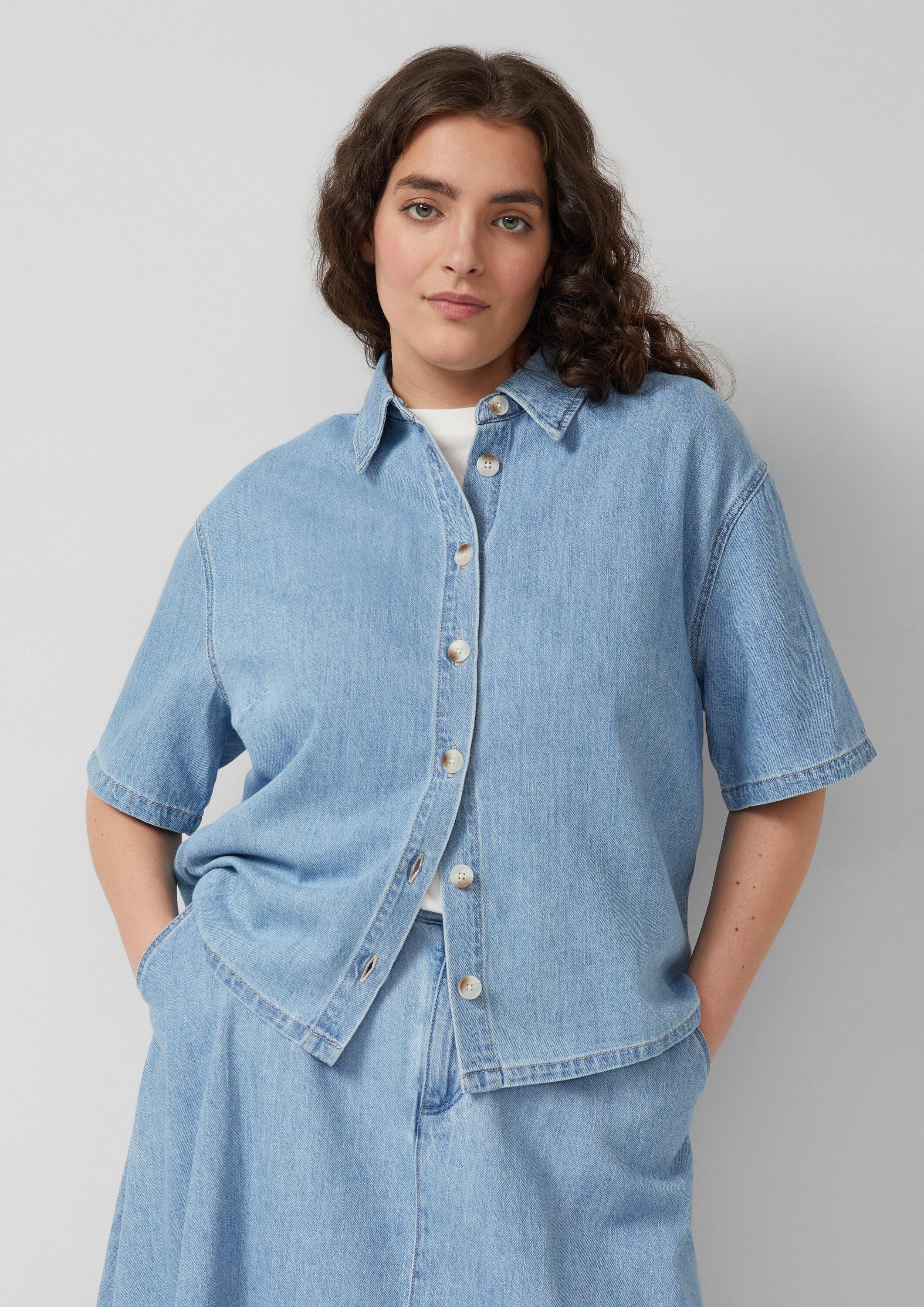 s.Oliver Kurzarmbluse Bluse Denim-Bluse im Relaxed Fit