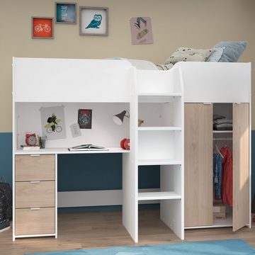 Kindermöbel 24 Hochbett Tom 1 90*200 cm inkl. Schrank und Tisch