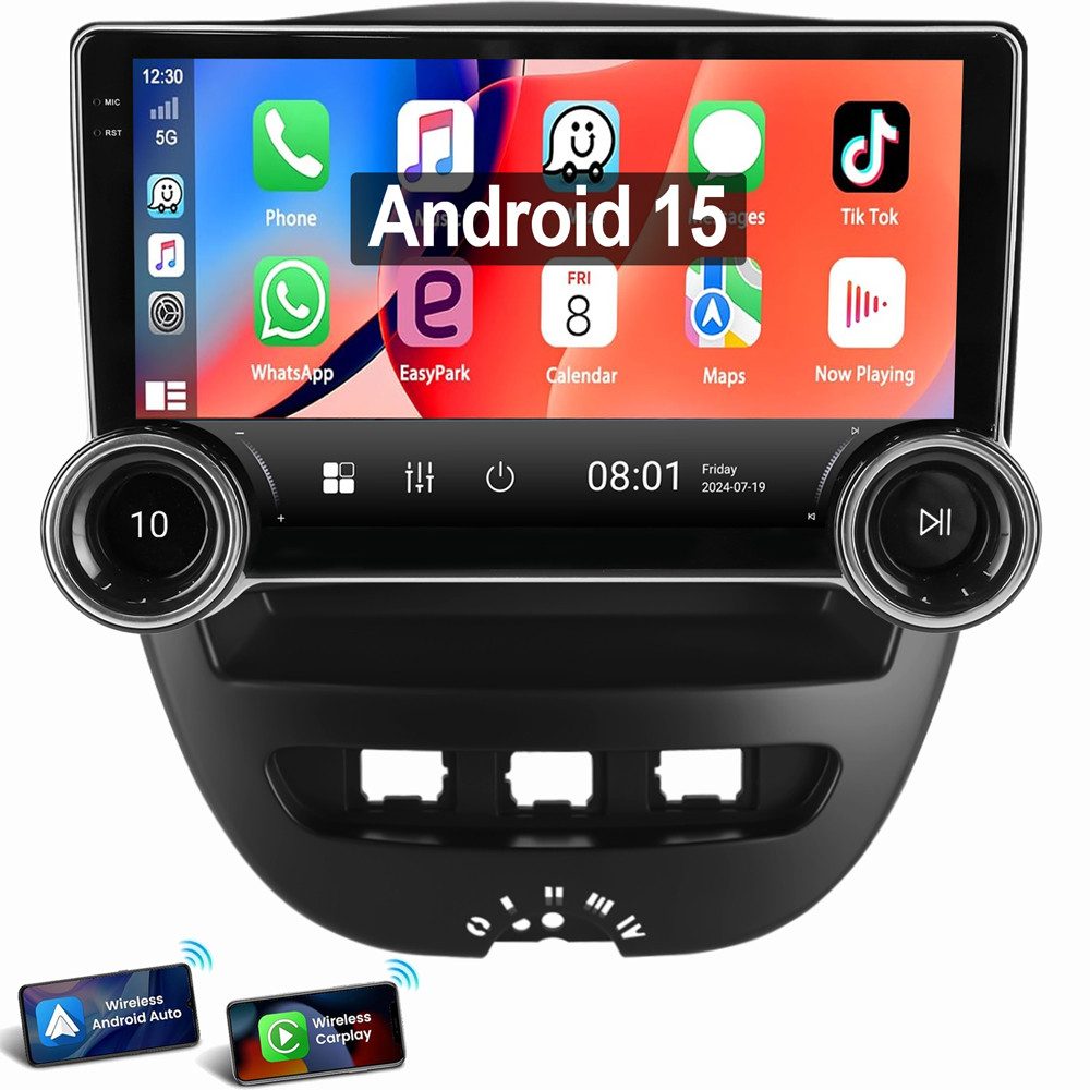 ESSGOO Für Toyota Aygo Citroen C1 Peugeot 107 Android15 GPS Navi WiFi Autoradio (Digitalradio (DAB), RDS, FM, AM, Apple Carplay Android Auto SWC EQ BT SWC)