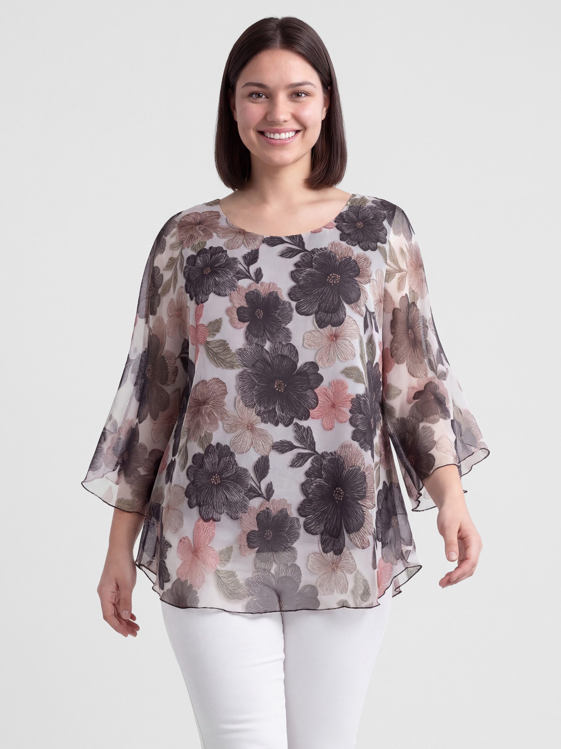 PEKIVESSA Tunika Elegante Chiffon-Kurztunika mit Blumenmuster