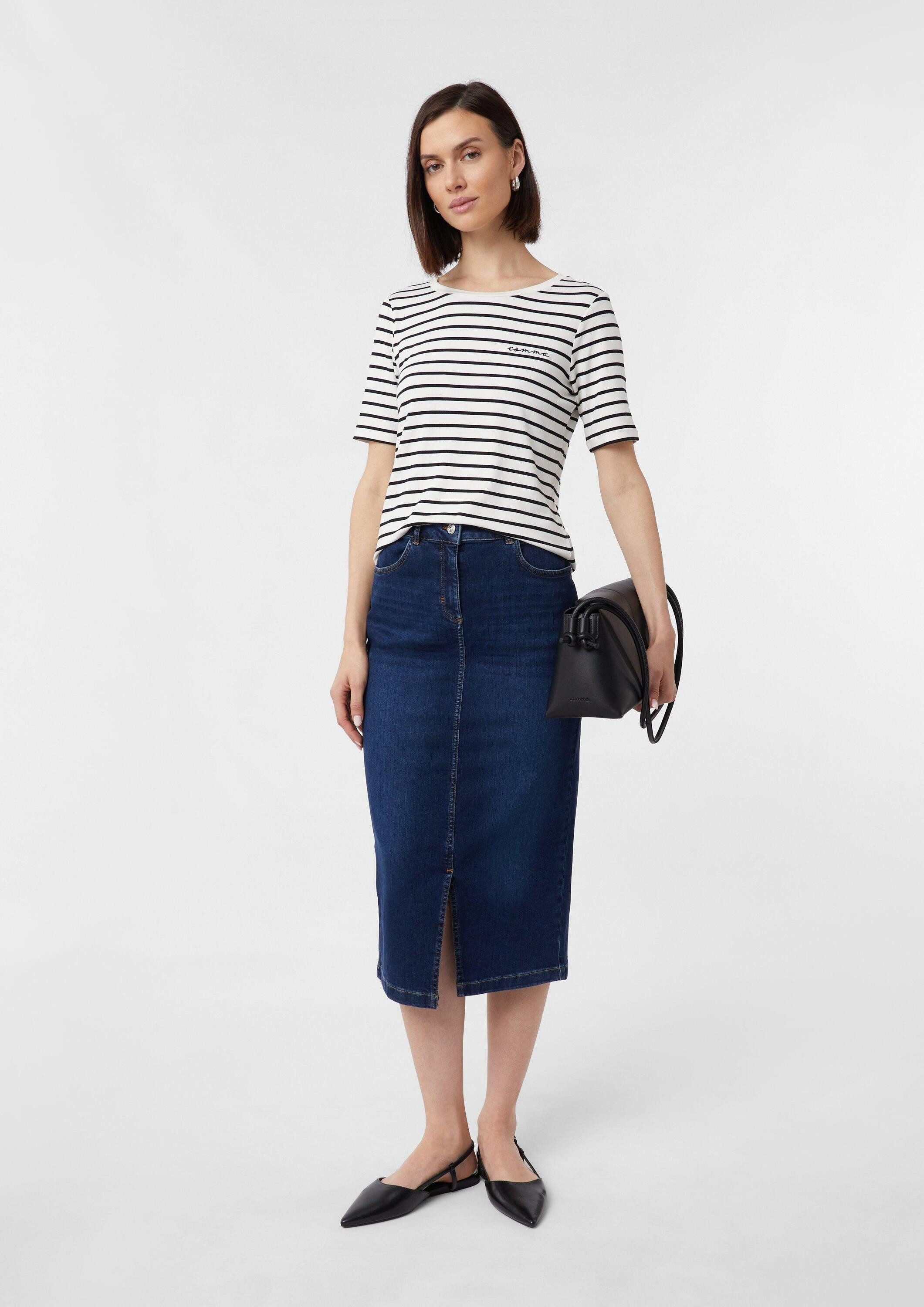 comma Midirock Rock Elastischer Midi-Jeansrock mit Waschung