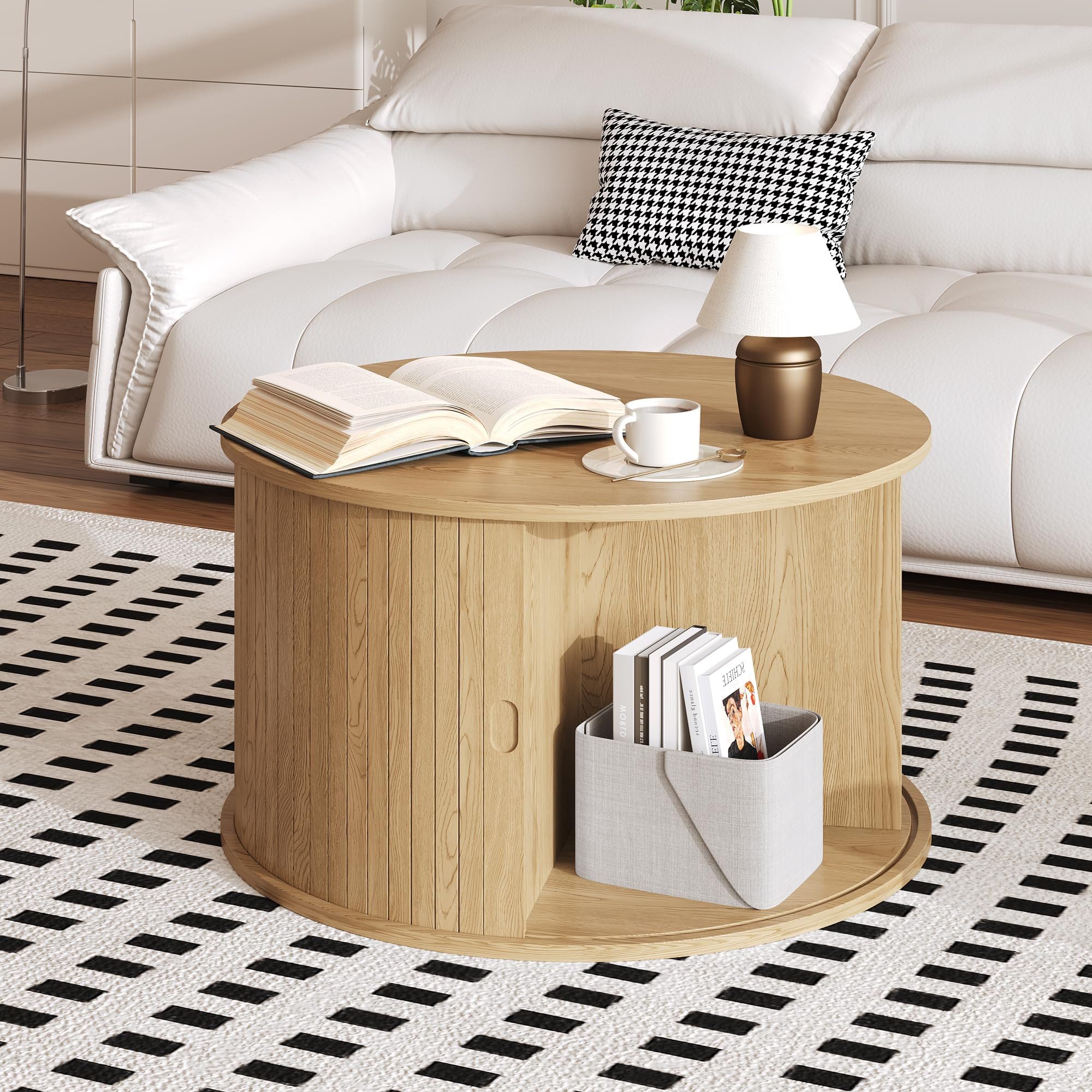 GarveeMore Couchtisch Runder moderner Couchtisch mit Aufbewahrung für Wohnzimmer