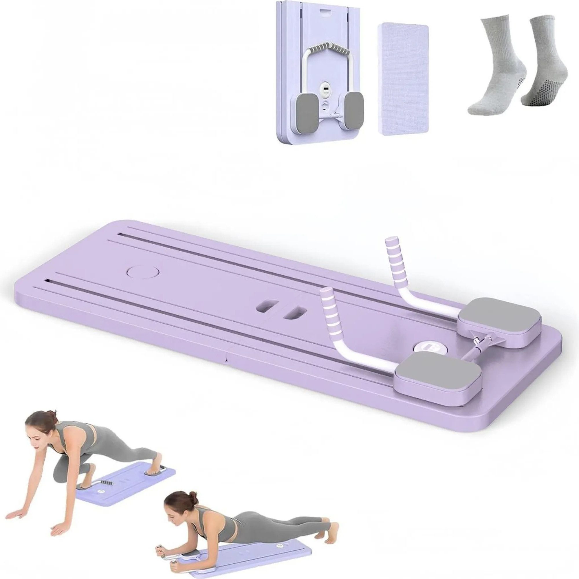 MC Star Pilates-Reformer 4-in-1 Pilates Trainer, Push-Up-Bauchmuskel-Roller, (2-tlg., mit kostenlosen Geschenk 1 Paar Socken, mit Timer), multifunktionales Bauchmuskelbrett für Zuhause und im Fitnessstudio