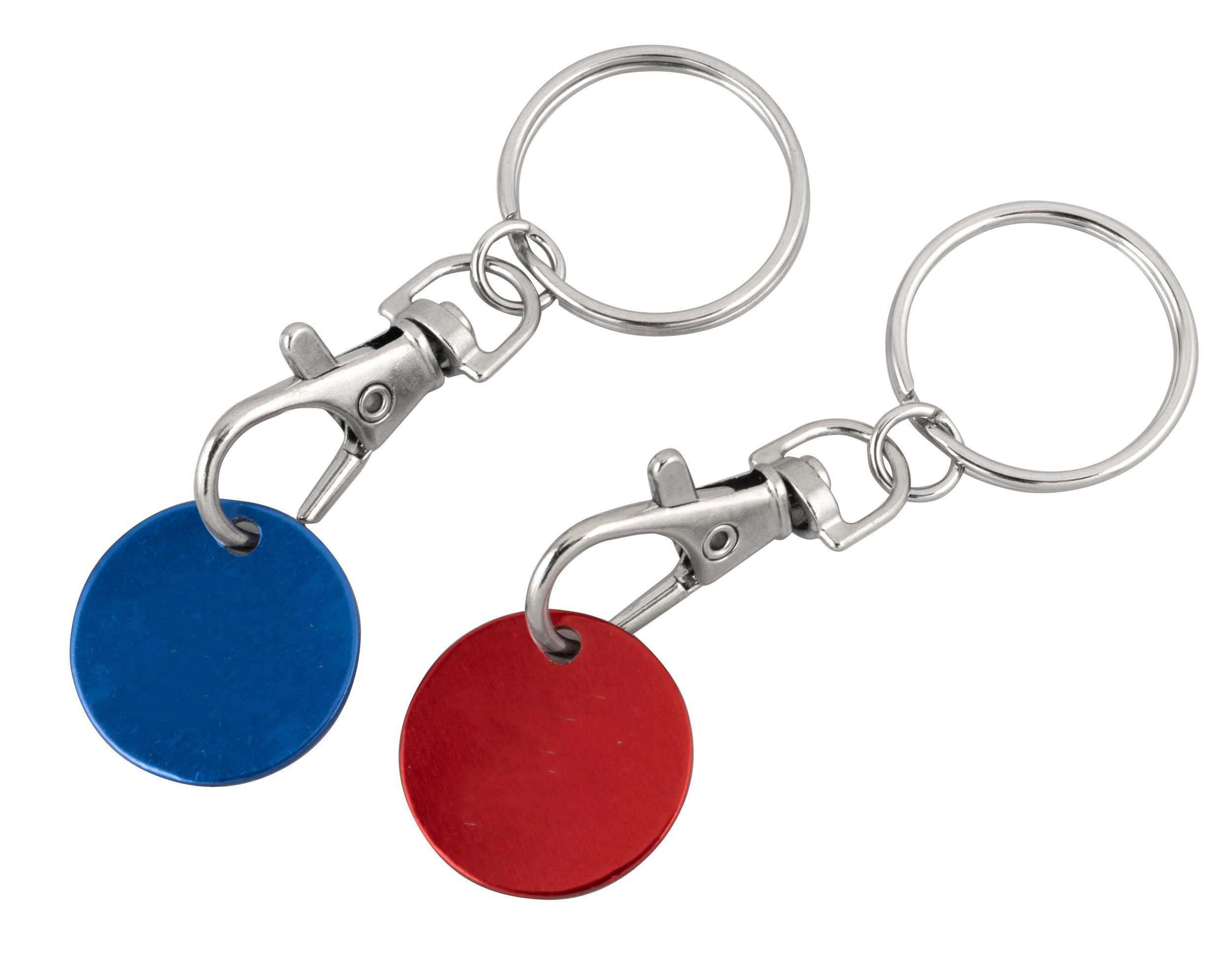Best Offer Schlüsselanhänger 2x Metall-Schlüsselanhänger / mit Einkaufschip / Farbe: je 1x rot + bl
