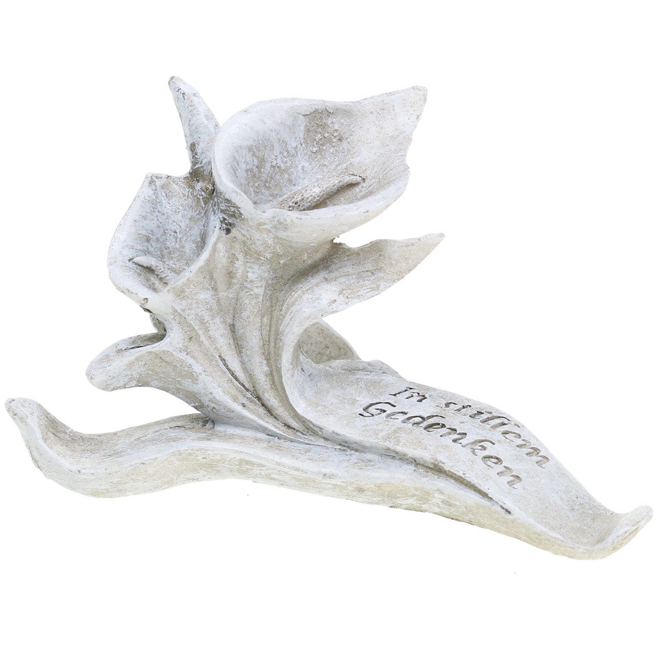 Viana Engelfigur Grabschmuck Calla-Lilie mit Schriftzug Im stillem Gedenken