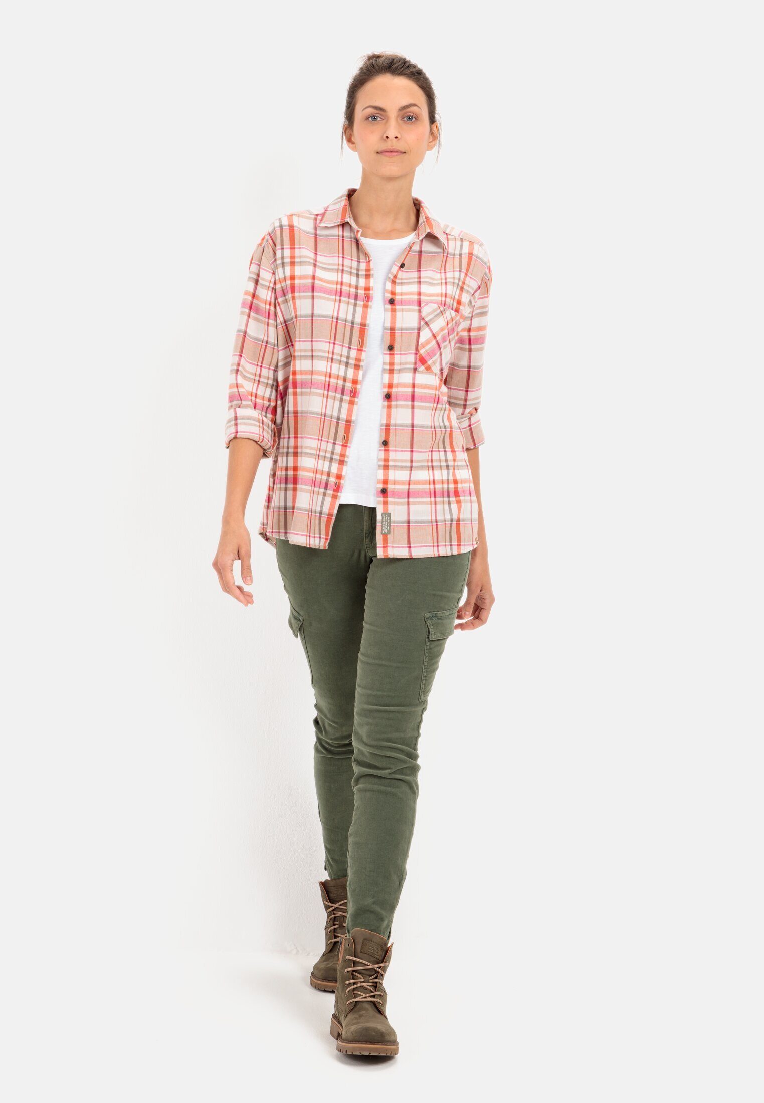 camel active Hemdbluse im Karomuster Langarm Kentkragen kariert