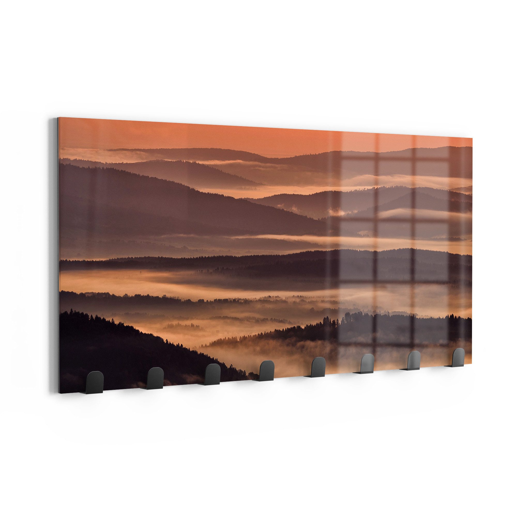 DEQORI Крючок для одежды 'Nebelberge im Morgenrot', Glas Garderobe Paneel magnetisch beschreibbar
