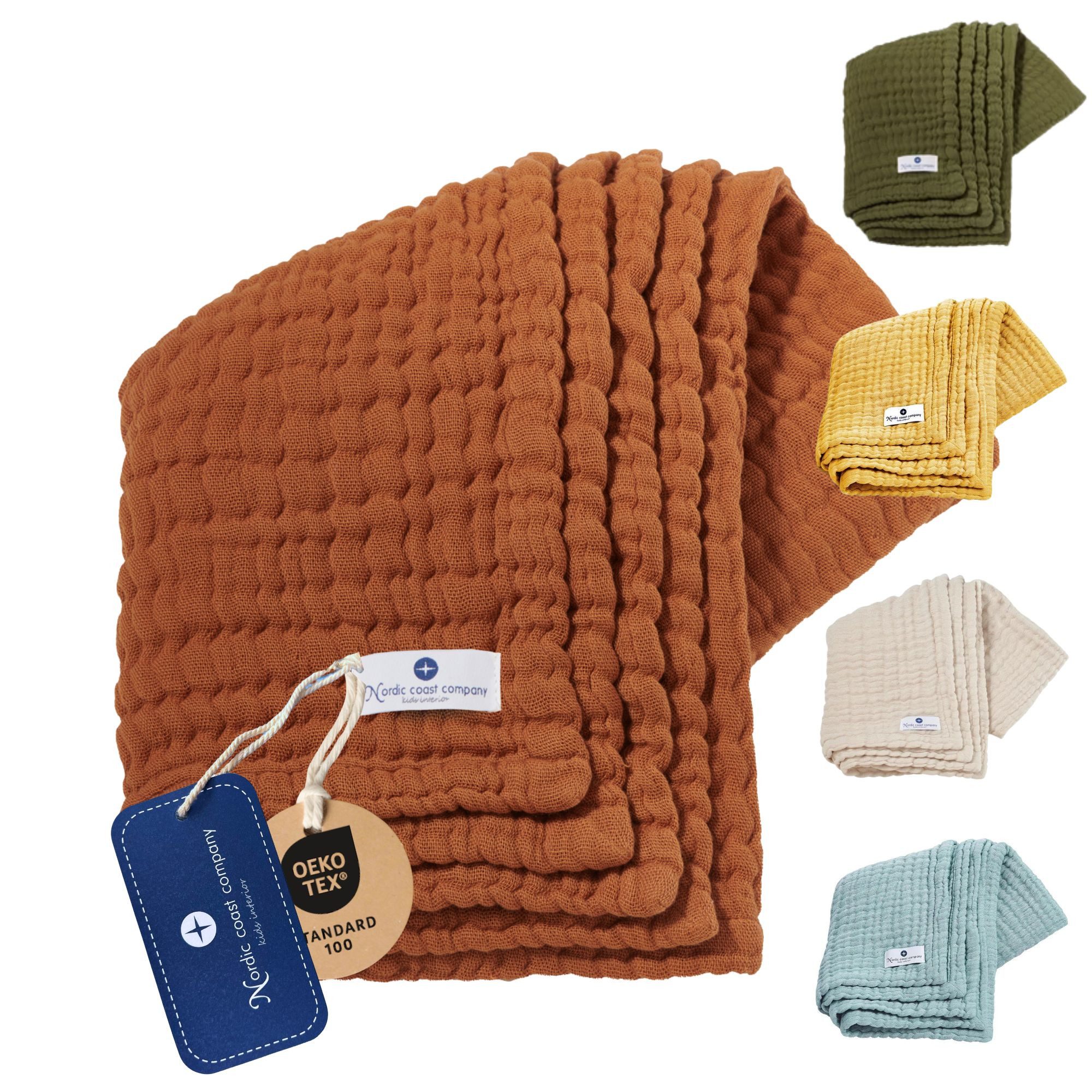 Babydecke Babydecke Musselin Kuscheldecke Puckdecke Baby & Neugeborene, Nordic Coast Company, Musselindecke Zimt Premium Qualität 100% Baumwolle Schadstoff geprüft