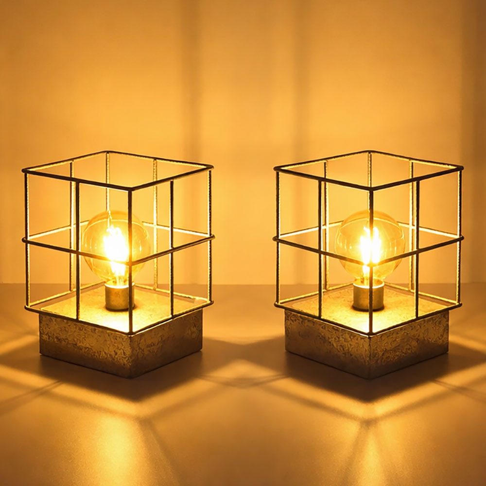 GLOBO LIGHTING Tischleuchte, Leuchtmittel nicht inklusive, Tischleuchte Tischlampe Industriell Gitter Beistelllampe zink H 26,5cm