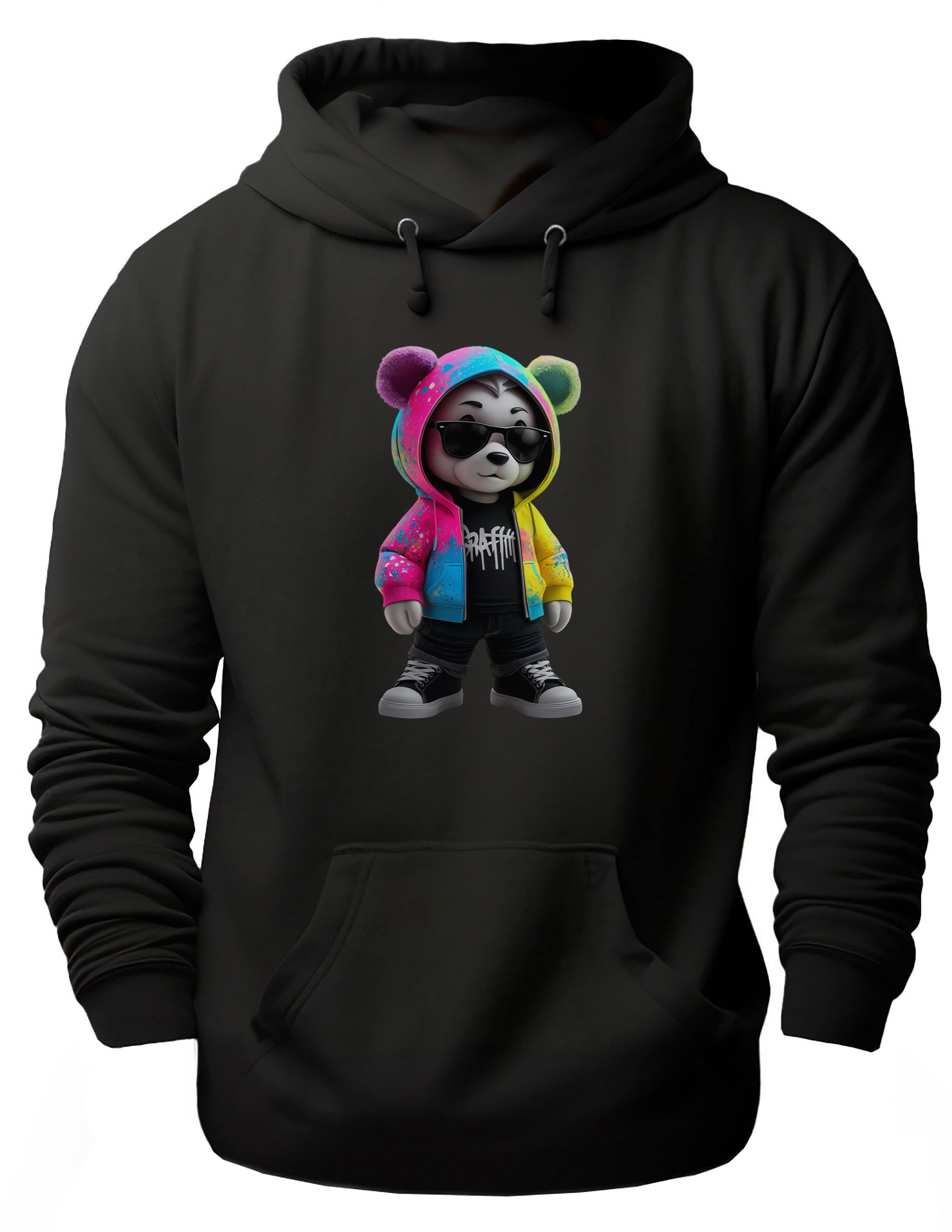 MyDesign24 Hoodie Urbaner Streetart Kapuzen Pullover - HipHop Bär Kapuzensweater - moderner Hoodie i632