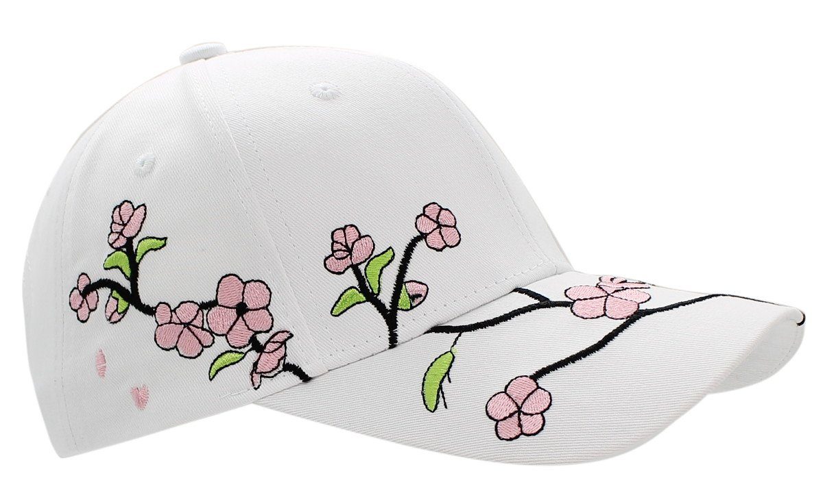 mit Baseball Geblümt Baseballkappe dy_mode Damen K222-WeißCherryflower Cap Schirmmütze Frauen Schnalle-Verschluss Sommerliche Kappe