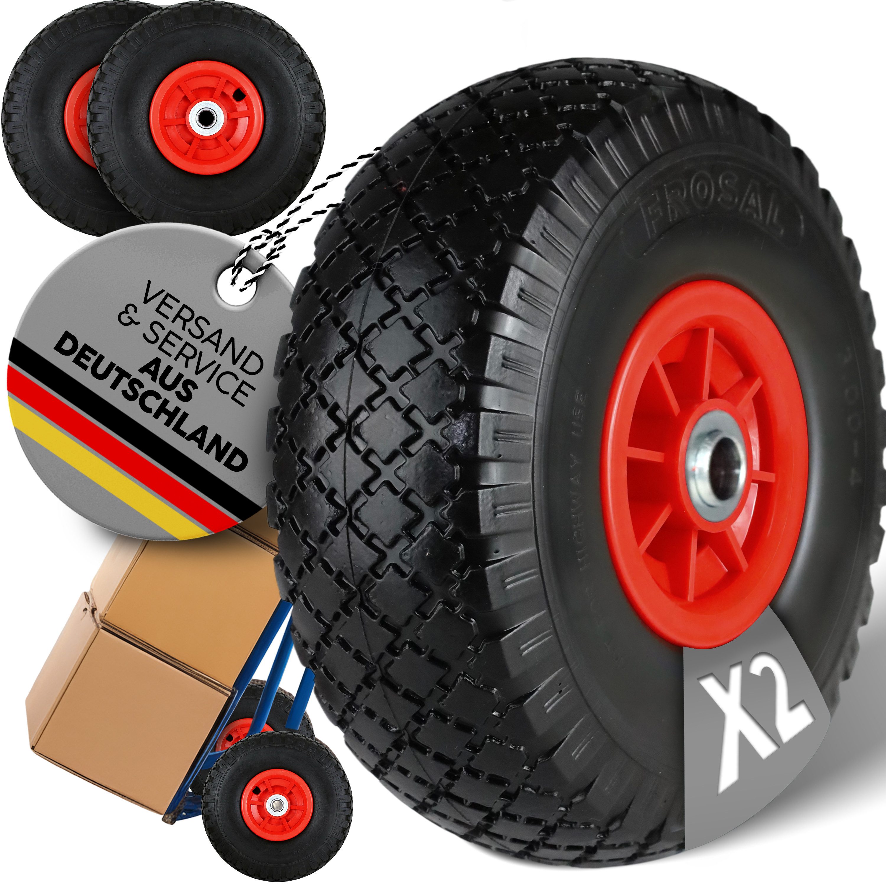 Frosal Ersatzrad PU Rad Nabe 16mm/50mm für Bollerwagen Sackkarre Felge rot (2 St)