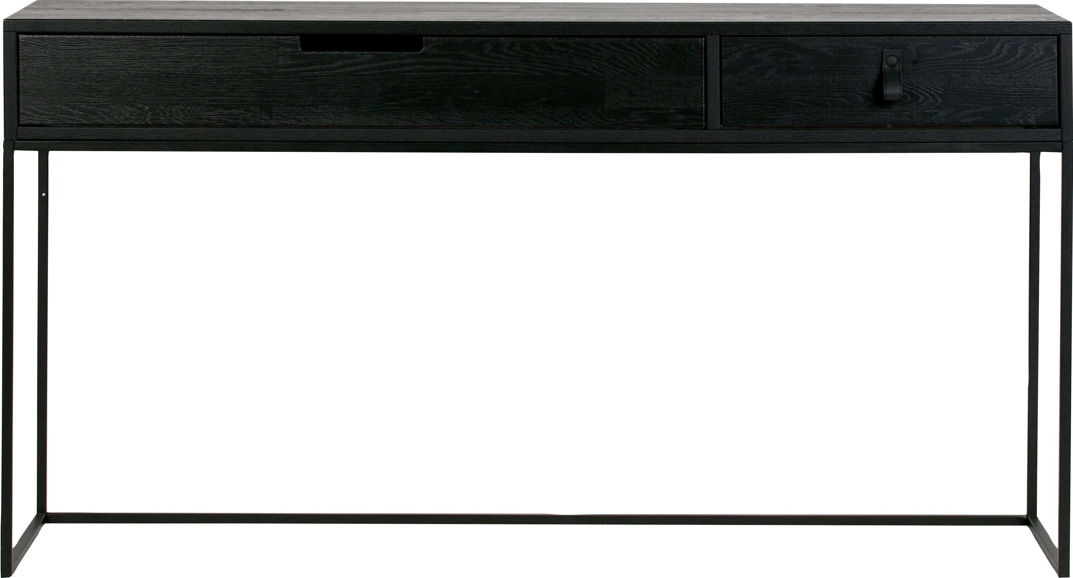 WOOOD Konsolentisch Silas FSC®-Eschenholz gebürstet Metallgestell, H 74 x B 140 x T 40 cm, Mit Griffaussparung und Ledergriff, sichtbare Maserung, pfleigleicht