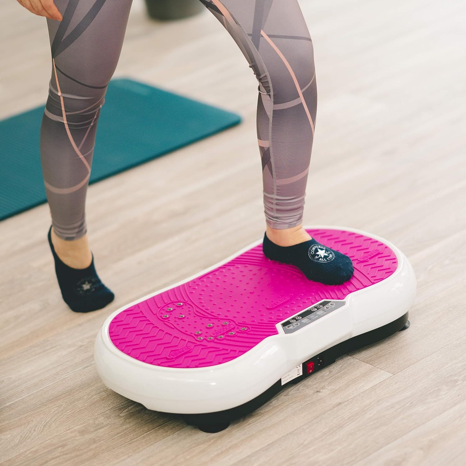 Coradoma Vibrationsplatte Vibrationsboard Fitness zum Abnehmen Rüttelplatte Vibrationsgerät, 300,00 W, (mit Trainingsbänder), Oszillation mit Power Dehnbändern und Bluetooth