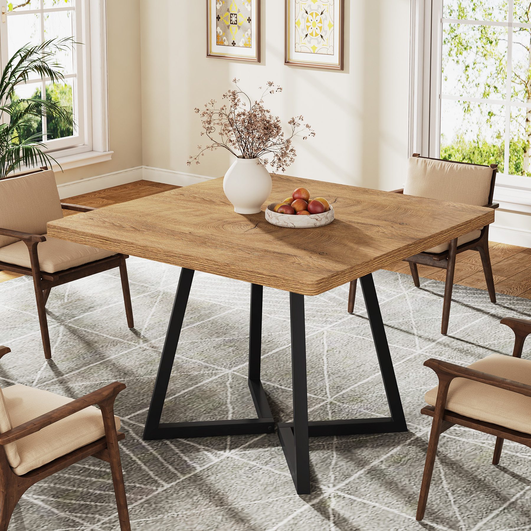 Tribesigns Esstisch 80 cm, Schwarz+Braun/beige, Gr. Quadratisch