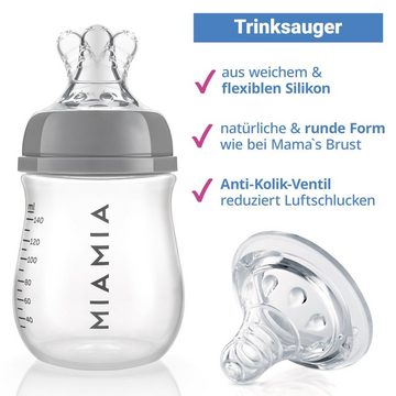 MiaMia Babyflasche PP-Flaschen Starter-Set, 3 PP-Flaschen, Trinksauger, Bürste