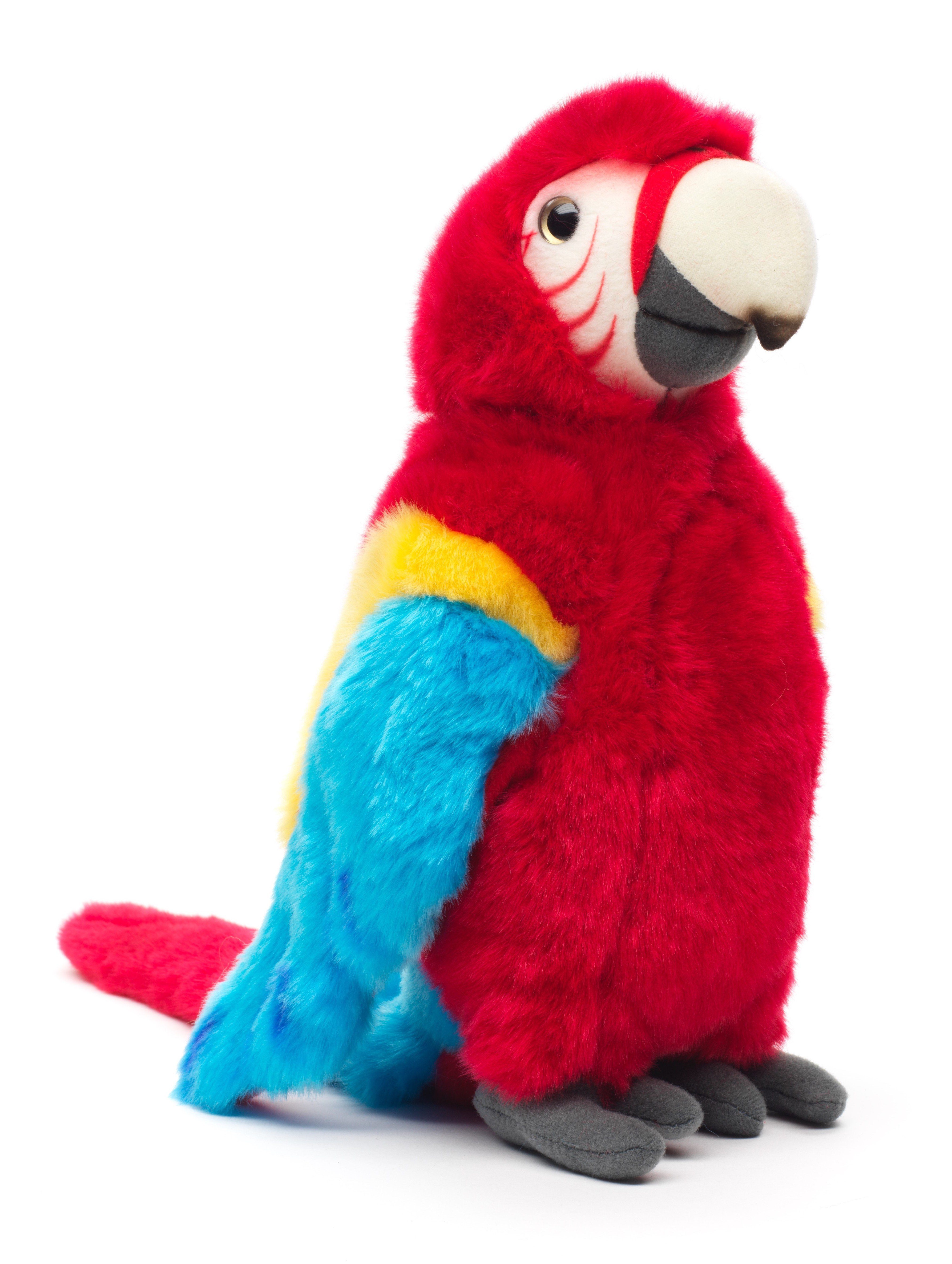 Uni-Toys Kuscheltier Papagei - rot oder blau - 28 cm (Höhe) - Plüsch-Vogel - Plüschtier, zu 100 % recyceltes Füllmaterial
