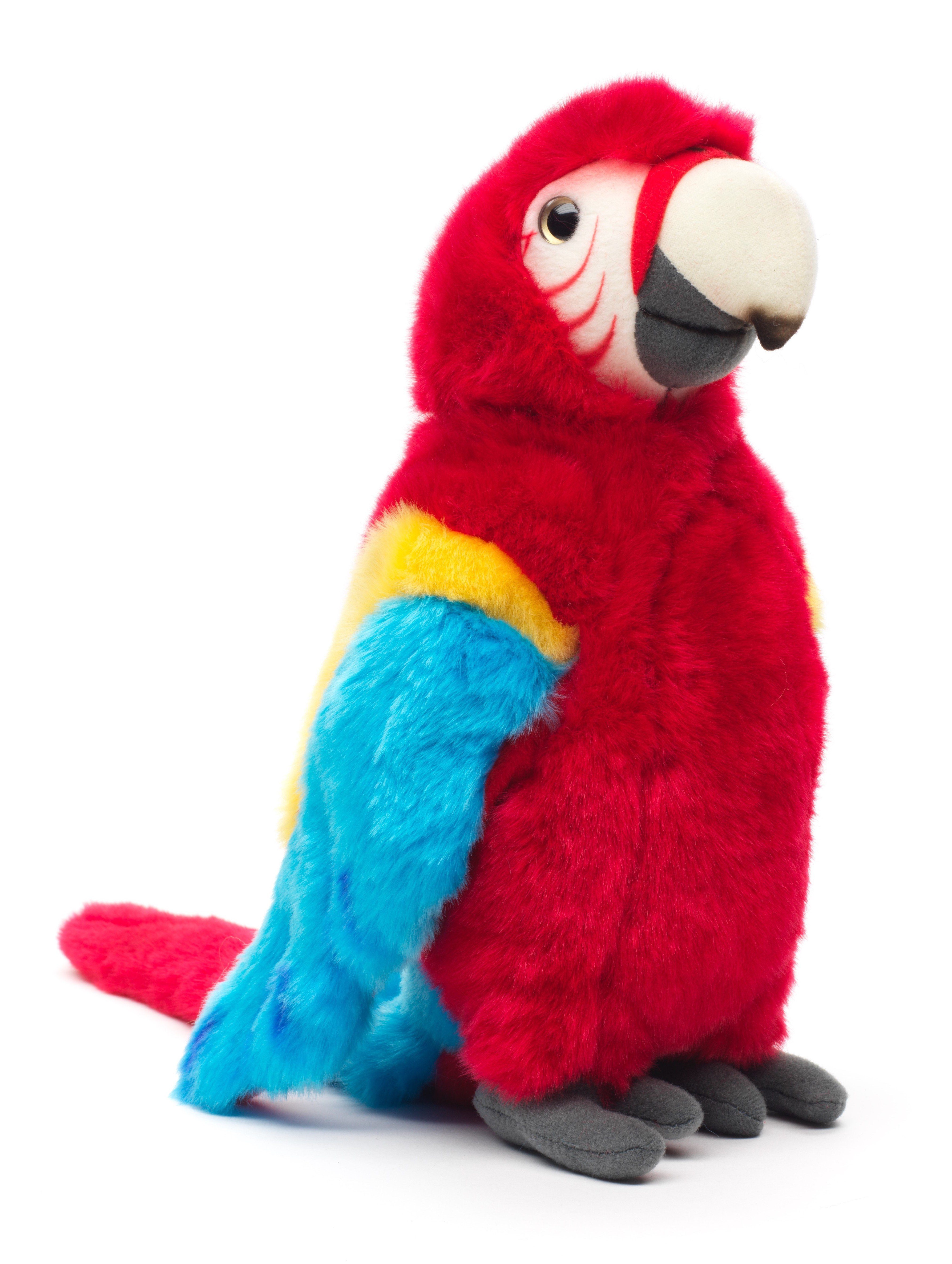 Uni-Toys Kuscheltier Papagei - rot oder blau - 28 cm (Höhe) - Plüsch-Vogel  - Plüschtier, zu 100 % recyceltes Füllmaterial