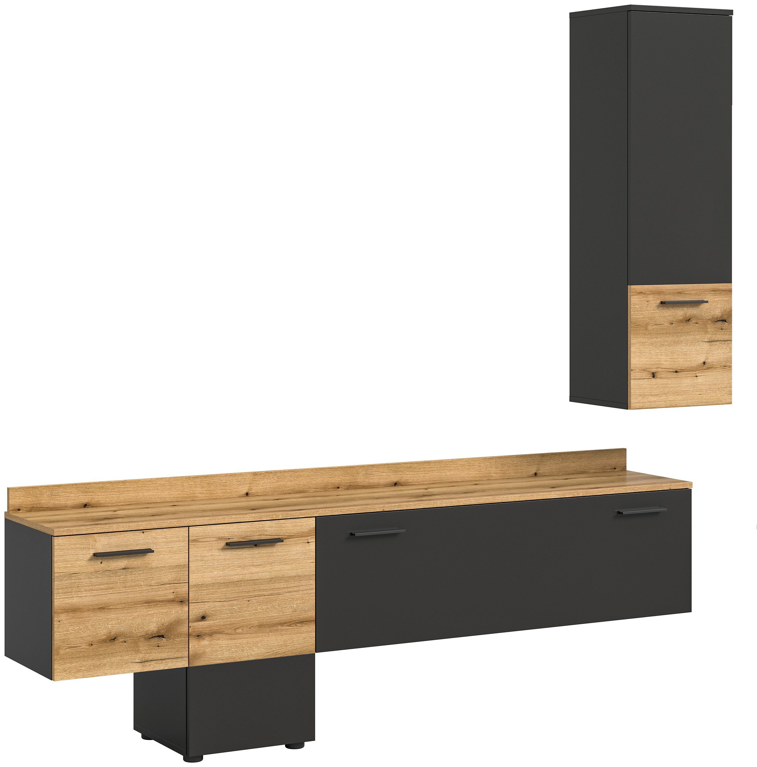 Newroom Wohnwand George, Wohnwand Grau Schrankwand Anbauwand Industrial Modern Wohnzimmer Sc...