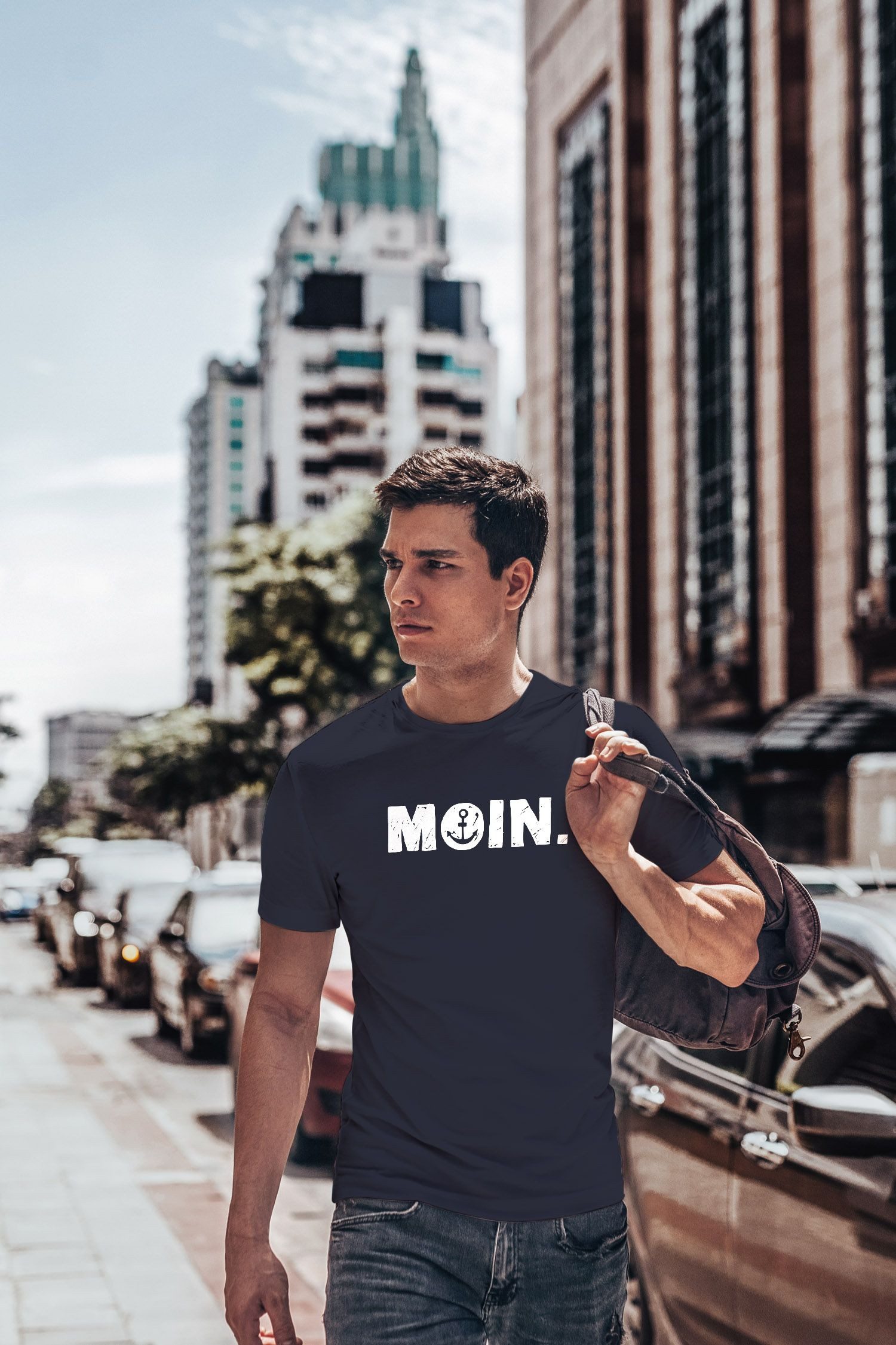 Neverless Print-Shirt Herren T-Shirt Schriftzug Moin Dialekt Norden Hamburg Anker Print mit Print – Bild 4 von 5