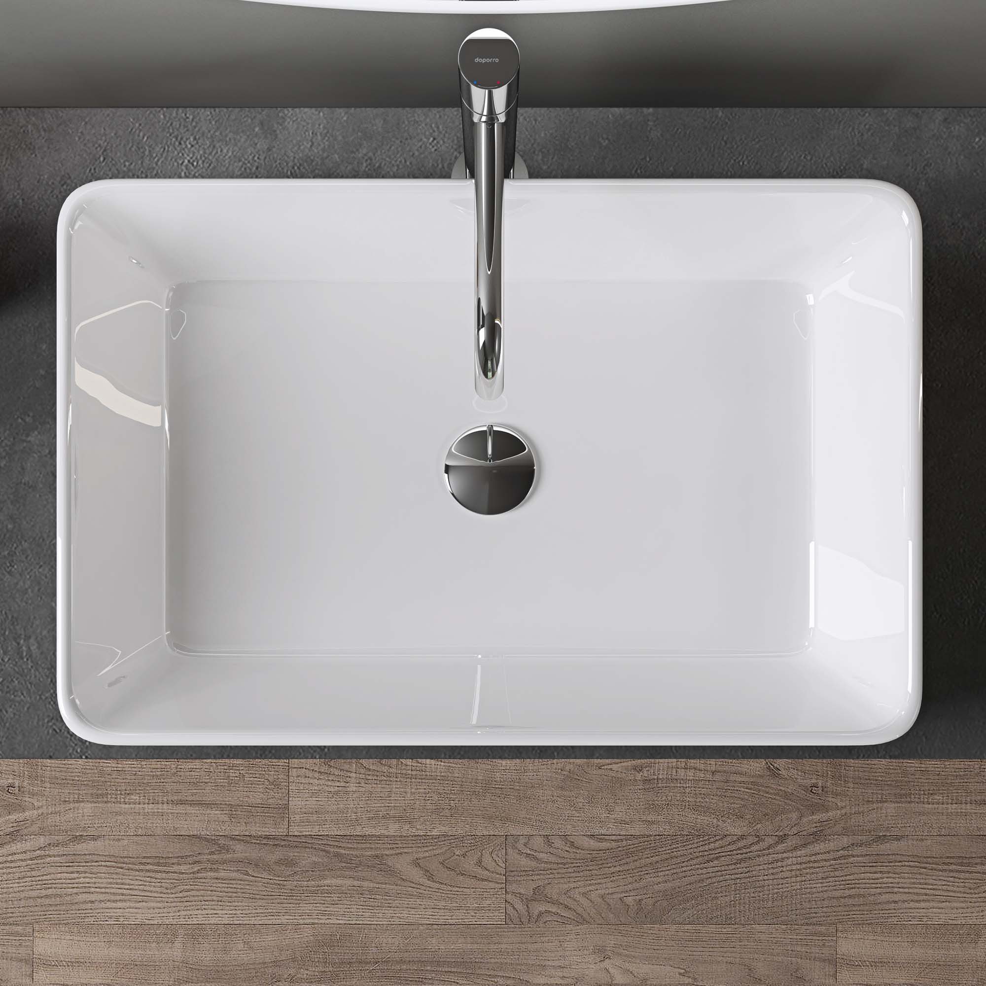 doporro Waschbecken Aufsatzwaschbecken Waschtisch keramik mit Nano-Schutz eckig L105, Aus Keramik mit Selbstreinigungseffekt