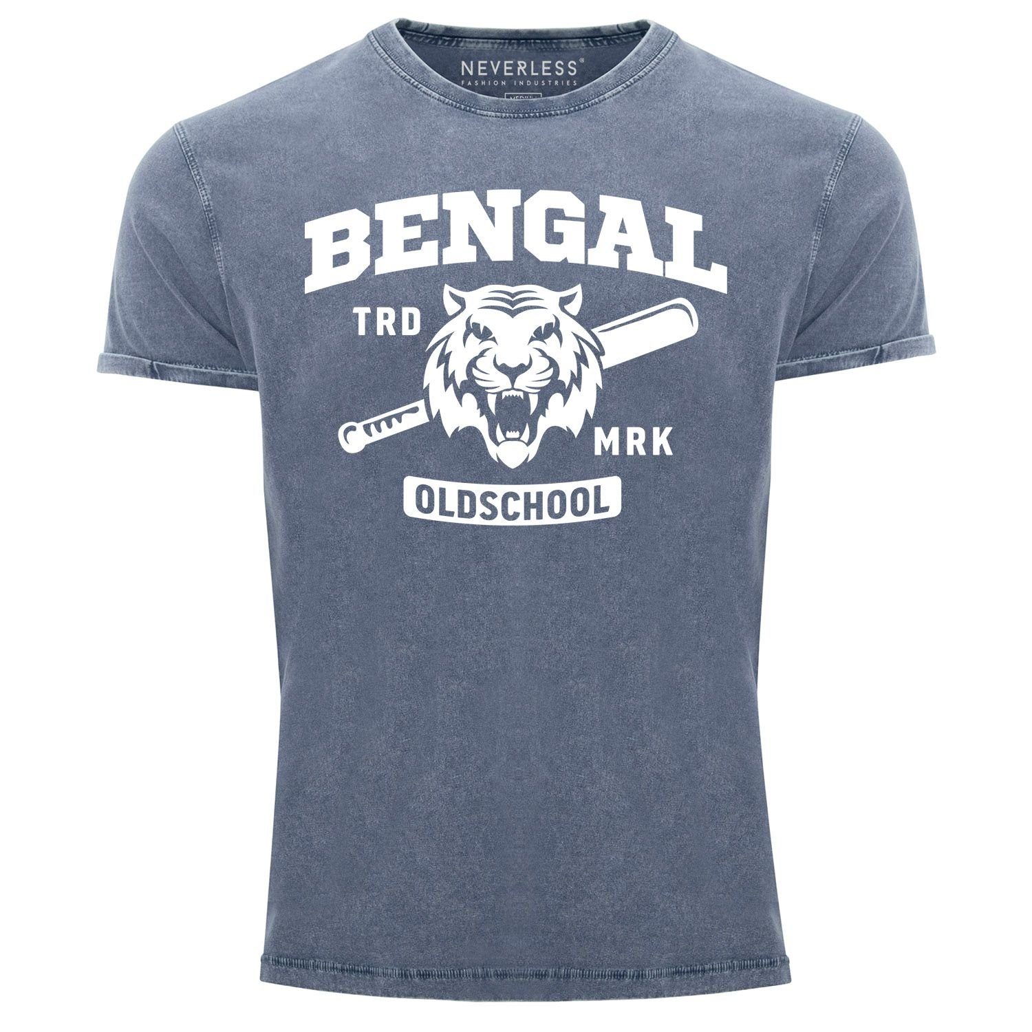 Neverless Print-Shirt Herren Vintage Shirt Bengal Tiger Baseball Sport USA Printshirt mit Print