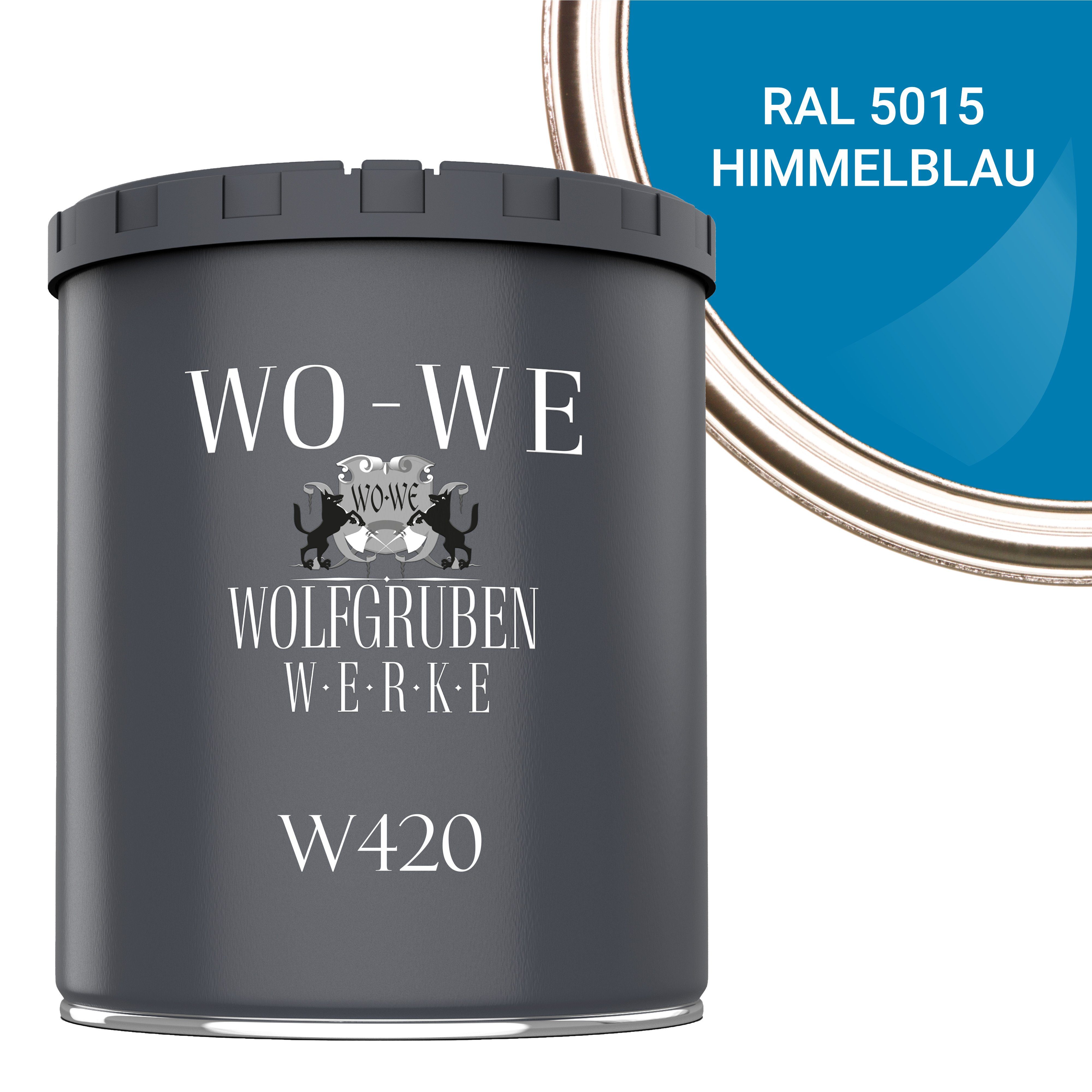 WO-WE Holzlack Holzfarbe Wetterschutzfarbe Holzanstrich W420, 1-10L, Seidenglänzend, Wasserbasis RAL 5015 Himmelblau
