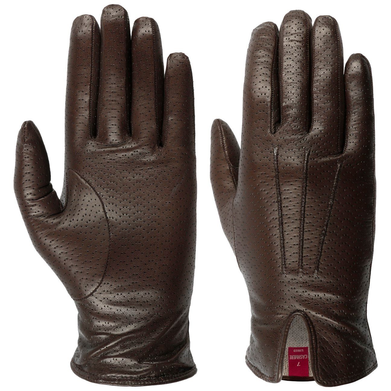 Caridei Lederhandschuhe Fingerhandschuhe mit Futter, Made in Italy dunkelbraun