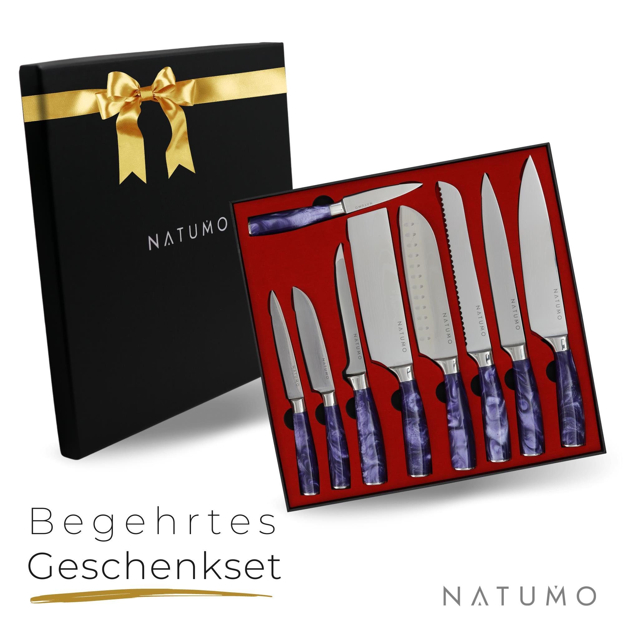 natumo Allzweckmesser NATUMO Küchenmesser Lila Profi Messerset 9-teilig. in scharfes Set HRC 56