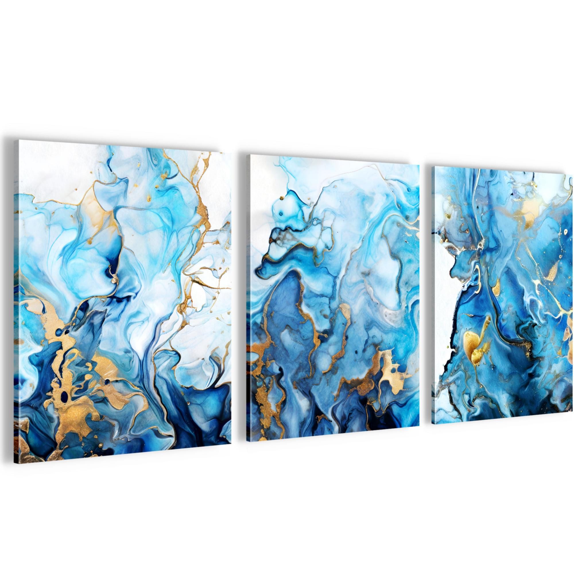 Novart Wandbild Abstrakt Meer Relax AUFHÄNGFERTIG Flur Deko 3 Bilder Blau N0355, 30 x 40 cm - 3 Bilder