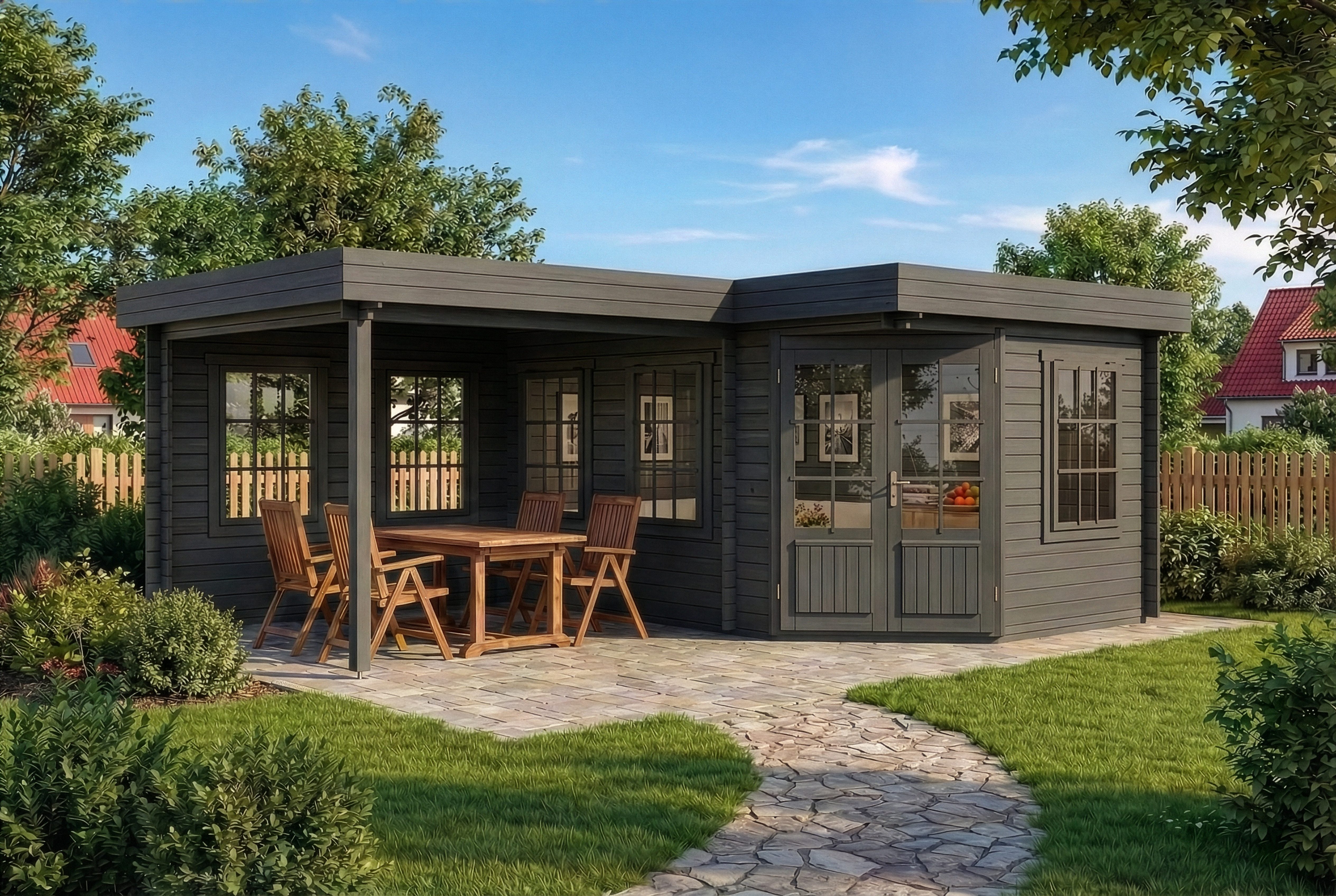 Alpholz Gartenhaus Holz 5-Eck Pepe, BxT: 618x462 cm, in Imprägniert (Grau) mit 40mm Wandstärke