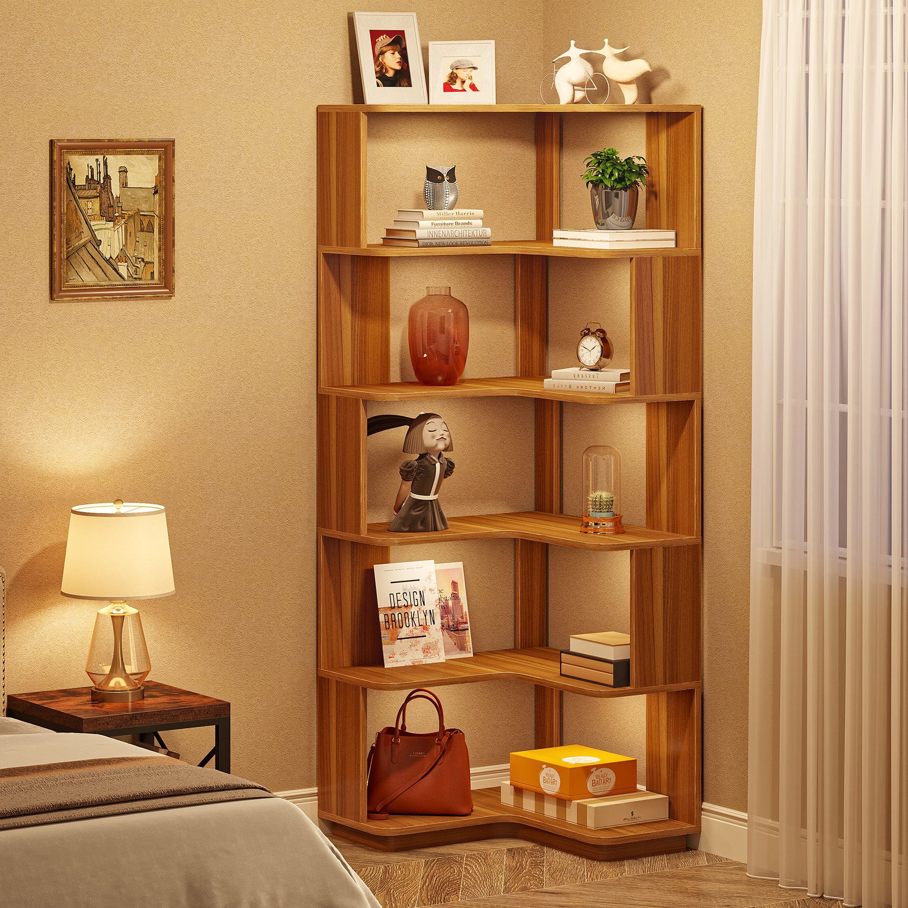 Tribesigns Bücherregal Standregal 6 Etagen, 165cm hohes Eckregal mit Anti-Drop-Panel