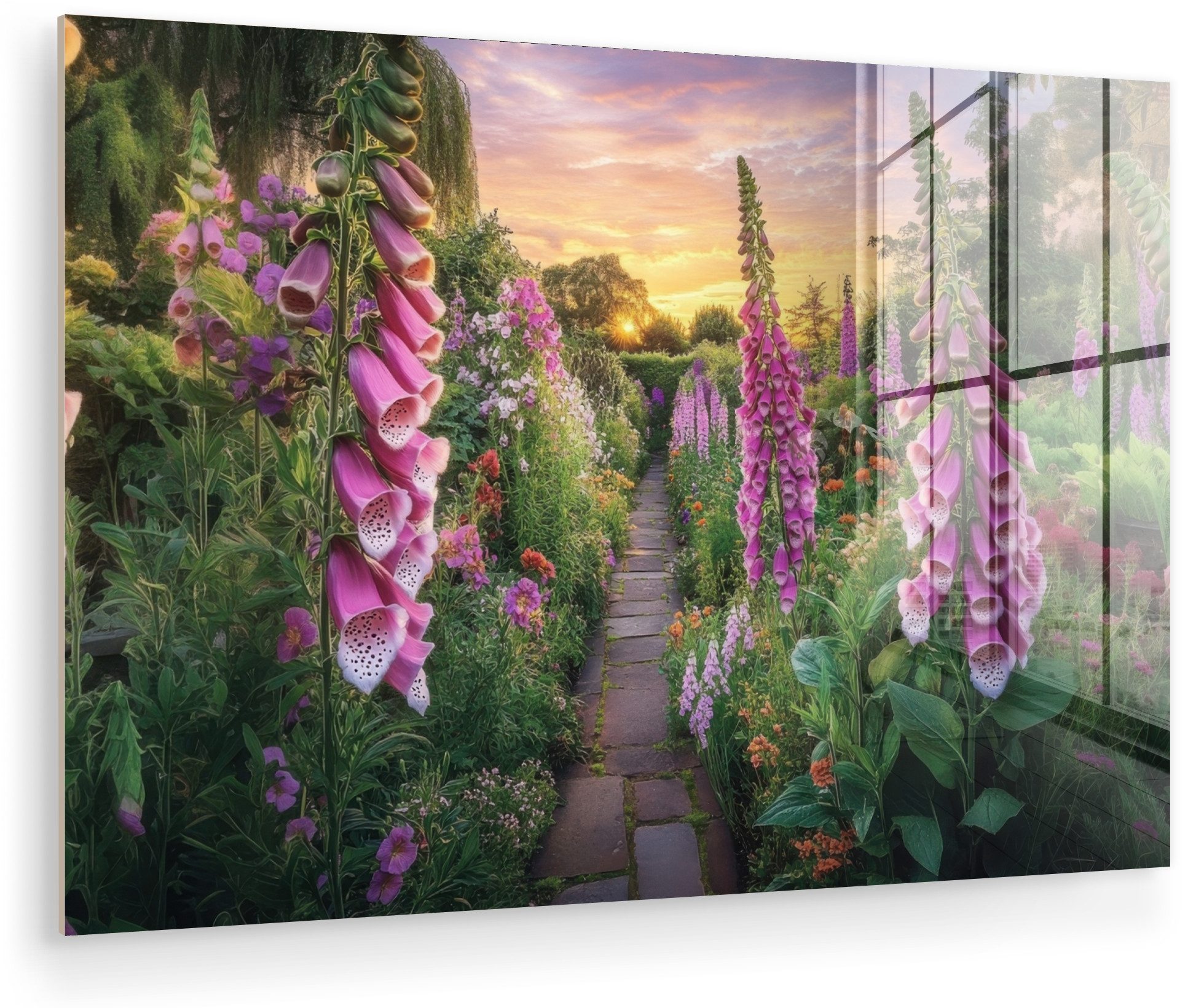 MuchoWow Acrylglasbild Fingerhut - Blumen - Garten, Inkl. Aufhängung, Glasbilder Wohnzimmer, Schlafzimmer, Flur & Esszimmer, 30x20 cm