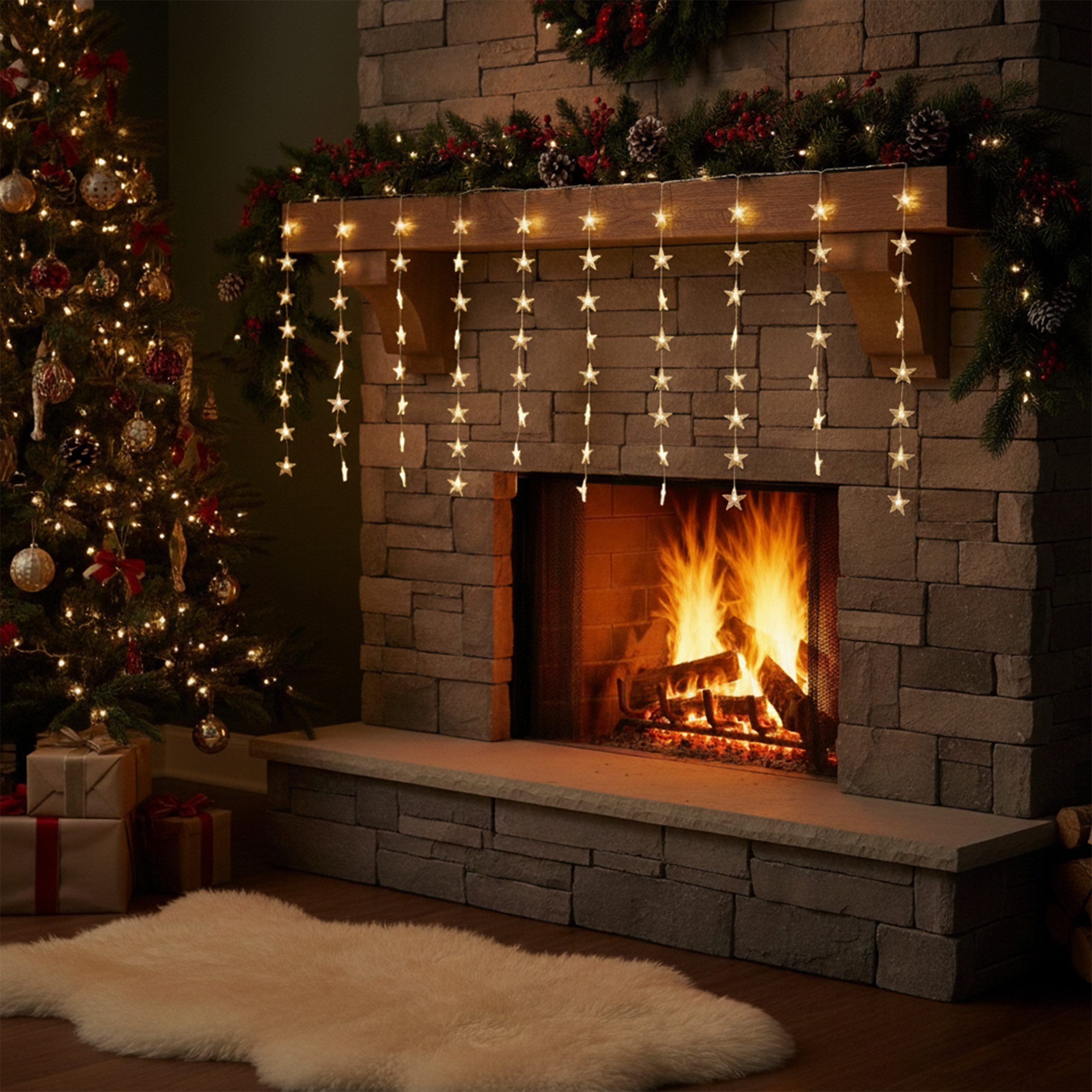 my home LED-Lichtervorhang Alevia, 40-flammig, LED-Vorhangleuchten Sterne, Fensterdekoration, Timer