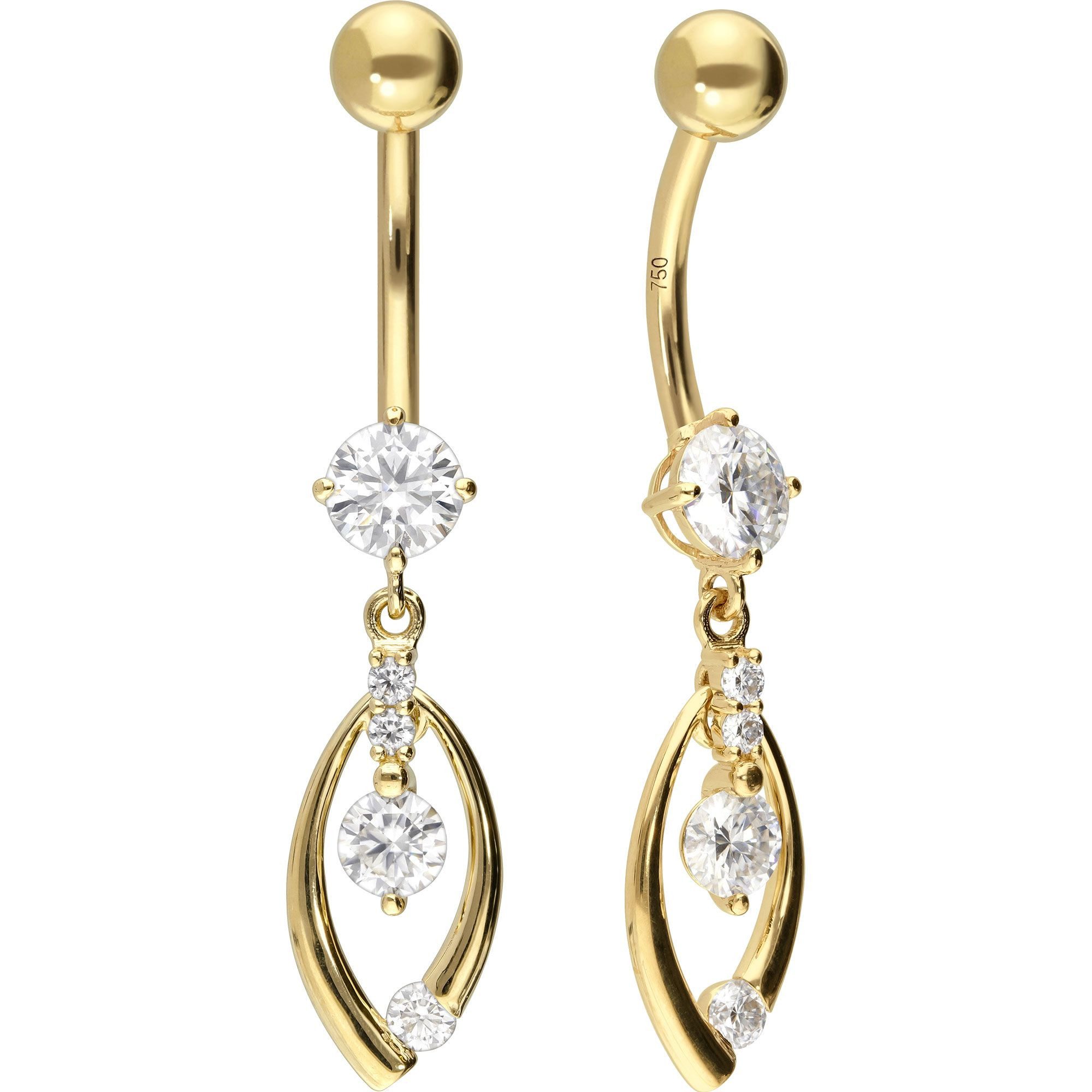 PIERCINGLINE Bauchnabelpiercing 14/18 Karat Gold Bananabell MOISSANIT-SCHLAUFE (Bananabells, 1-tlg)