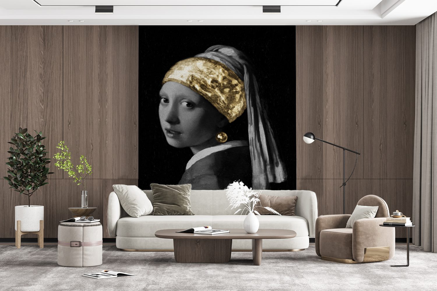 St), Tapete Montagefertig bedruckt, - für Gold, Wohnzimmer, - Wandtapete Fototapete Perlenohrring Vinyl einem Matt, Mädchen mit MuchoWow Vermeer (4