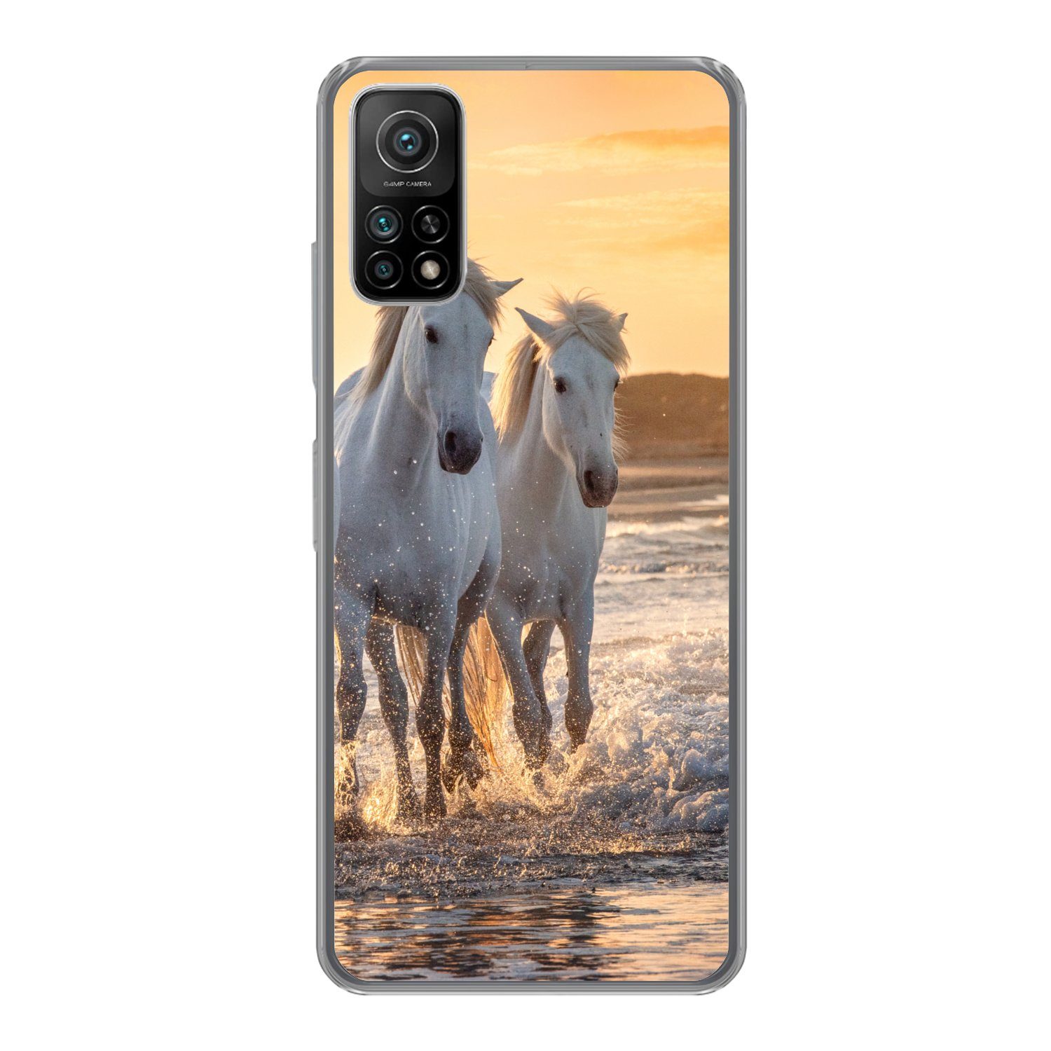 MuchoWow Handyhülle Pferde - Wasser - Strand - Tiere, Phone Case, Handyhülle Xiaomi Mi 10T, Silikon, Schutzhülle