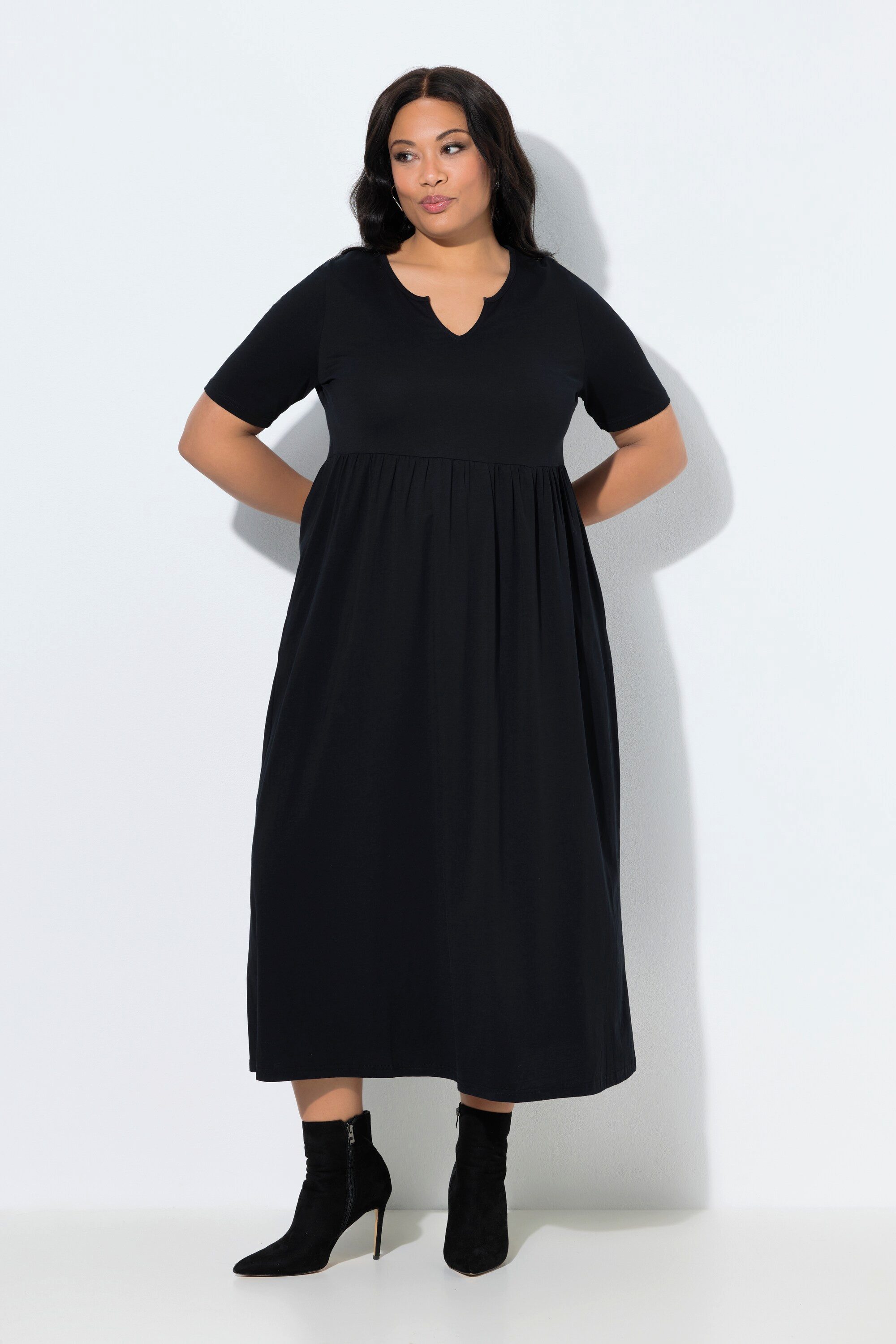 Maxikleid Maxikleid A-Linie Tunika-Ausschnitt Halbarm