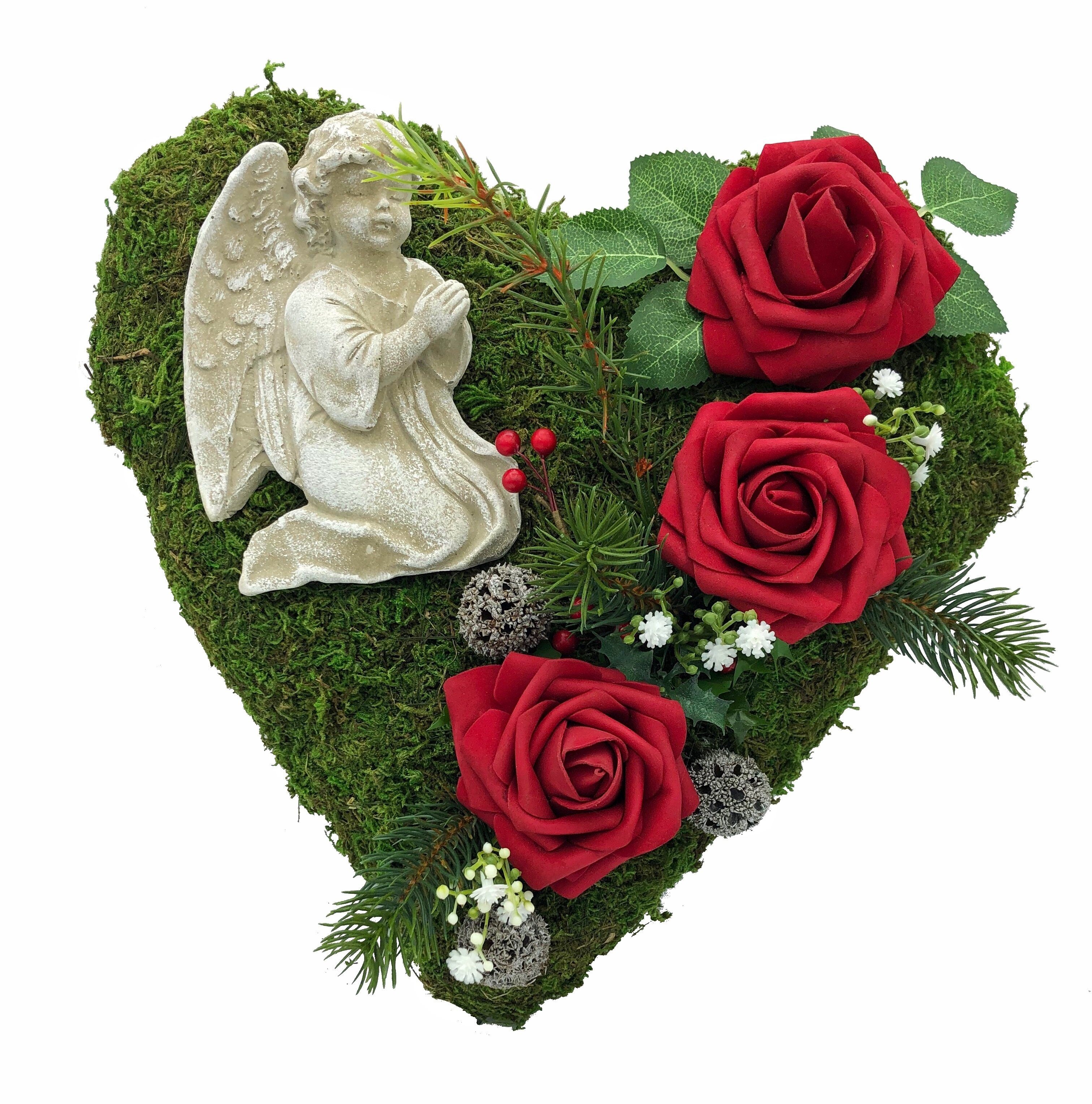 Gestecke Grabgesteck Moosherz "Engel" 3 Rosen günstig online kaufen